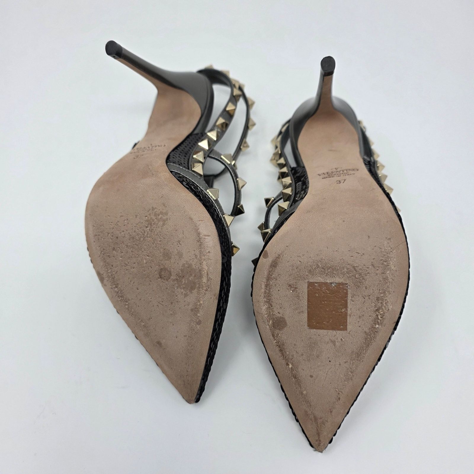 Valentino Valentino Rockstud Sequin Caged Pumps IT 37 Black Size US 7 / IT 37 - 7 Thumbnail