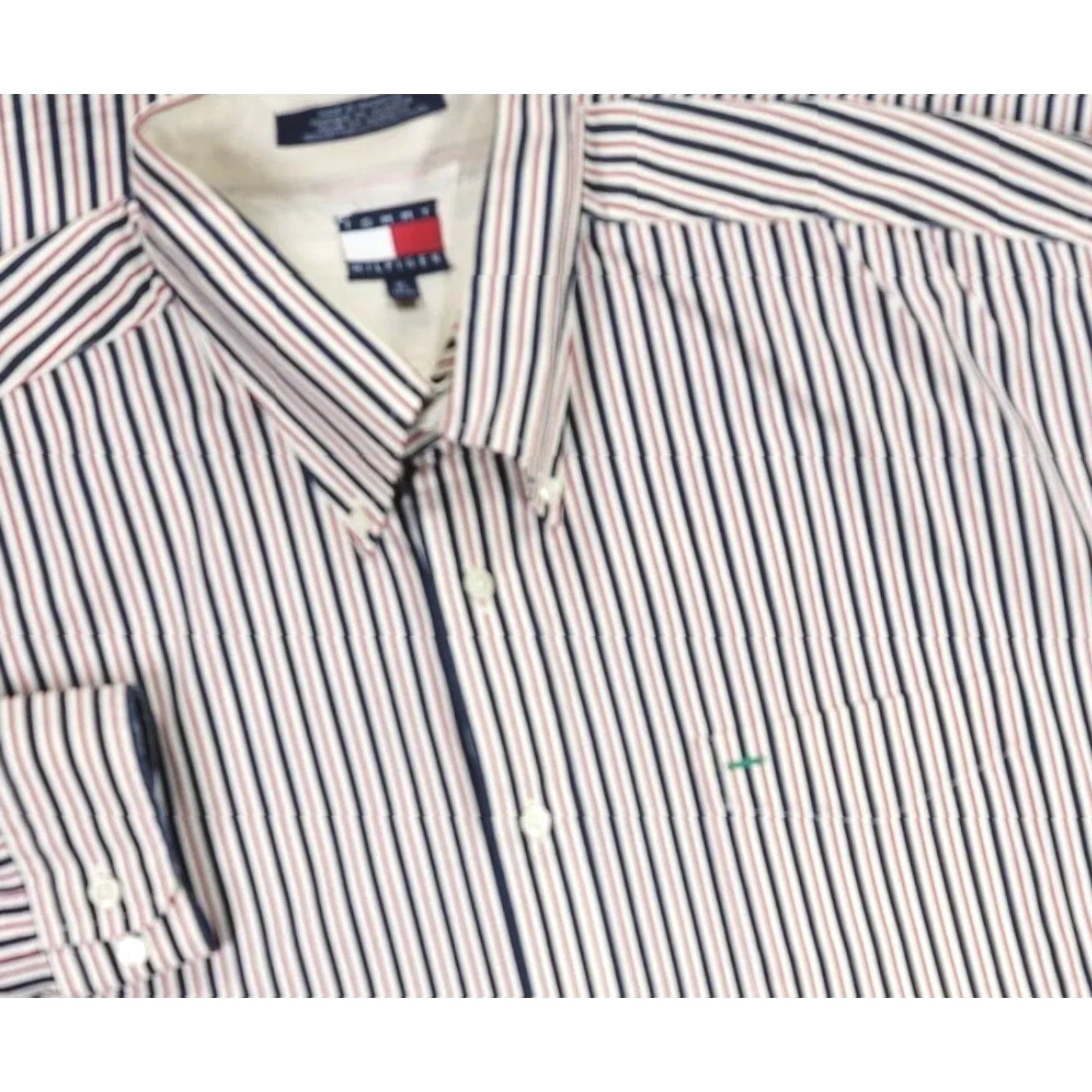 Tommy Hilfiger VINTAGE Tommy Hilfiger Striped Shirt Mens XL Red White Blue Logo Button-Down Long Sleeve 90s Classic Retro Party/Cocktail Men Size US XL / EU 56 / 4 - 2 Thumbnail
