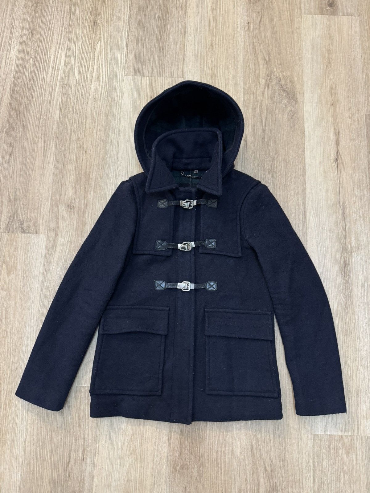 Jigsaw Jigsaw Wool Duffle Coat Jacket Leather Navy size 10 S Size M / US 6-8 / IT 42-44 - 1 Thumbnail