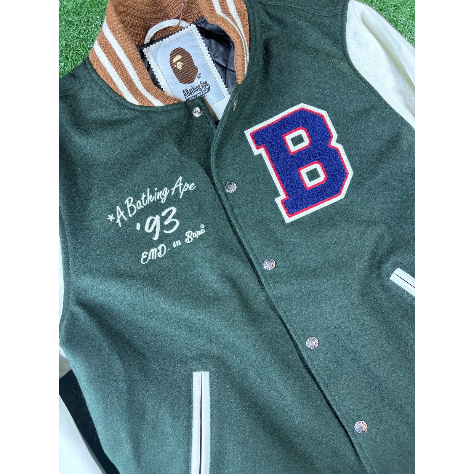 Bape Bape X END. 'Bowling Pins' Green Varsity Jacket Size XL Size US XL / EU 56 / 4 - 2 Thumbnail