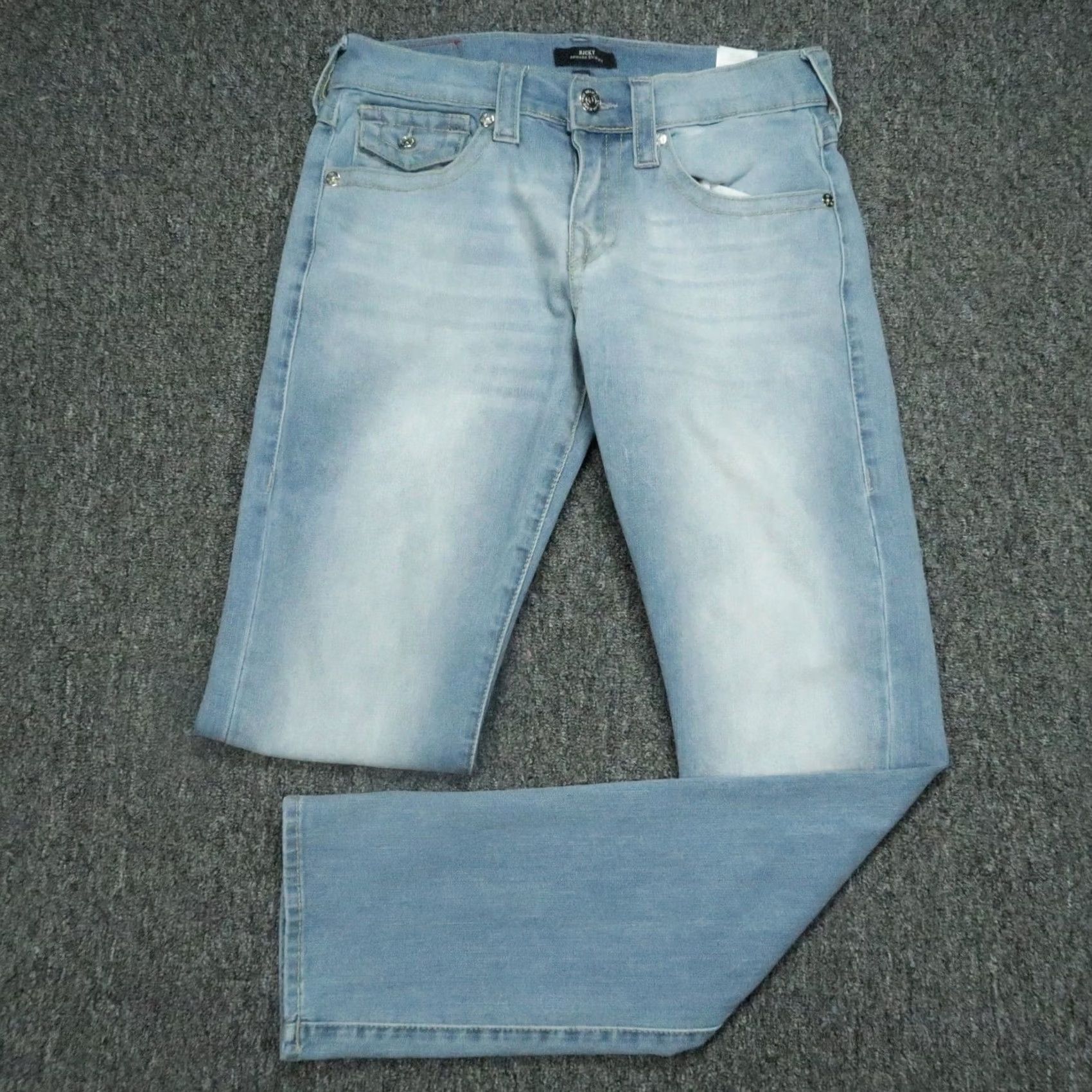 True Religion VINTAGE True Religion Jeans Mens 30x34 Light Blue Ricky Relaxed Straight Stretch Denim Slim? No, keep style: Straight Size US 30 / EU 46 - 2 Thumbnail