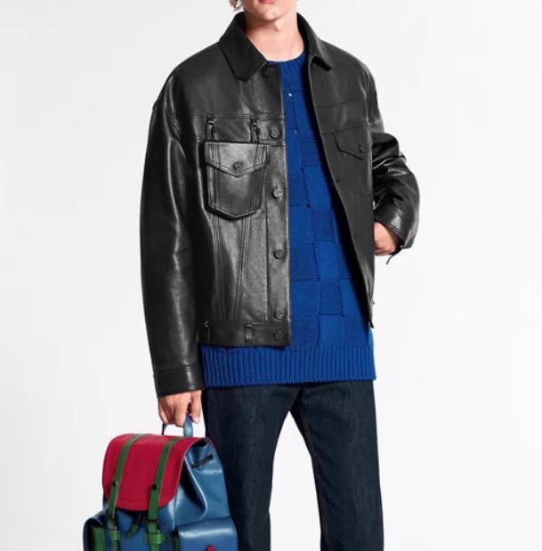 Louis Vuitton LV Black Back Large Logo Leather Jacket 48 95 New Size US M / EU 48-50 / 2 - 4 Thumbnail