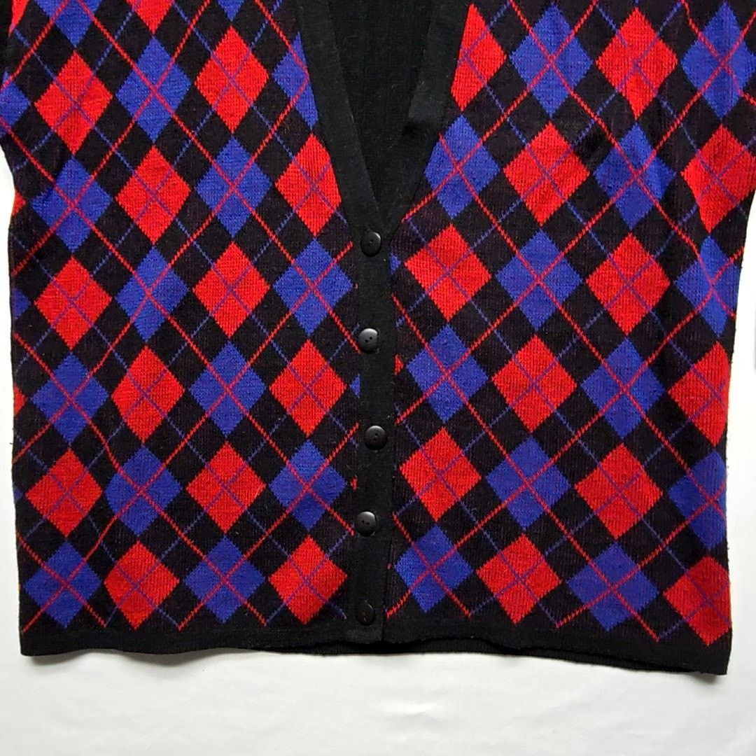 Vintage Vintage Victoria Jones Cardigan Argyle Black Red Blue 2X Size XXL / US 16-18 / IT 52-54 - 2 Thumbnail