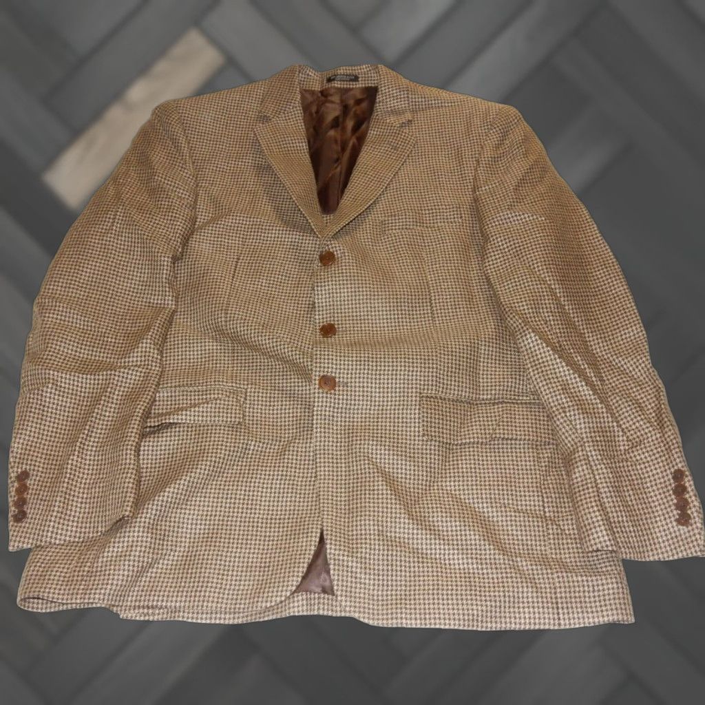 John Varvatos JOHN VARVATOS Houndstooth Blazer Jacket Men's Size 42R Brown Wool Size 42R - 1 Thumbnail