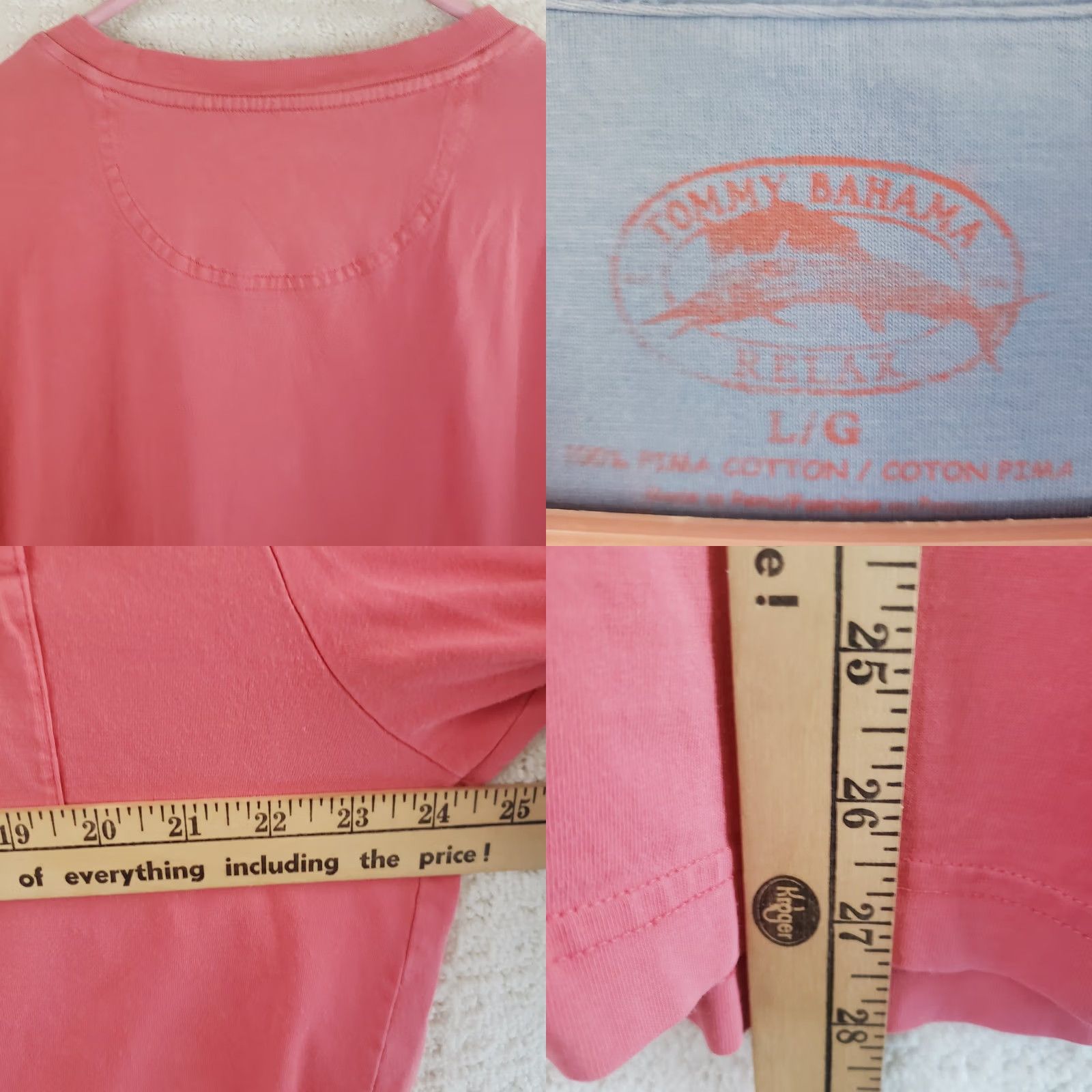 Tommy Bahama Tommy Bahama Shirt Mens Large Relax Pima Short Sleeve Crew Neck Pocket Coral Size US L / EU 52-54 / 3 - 8 Thumbnail