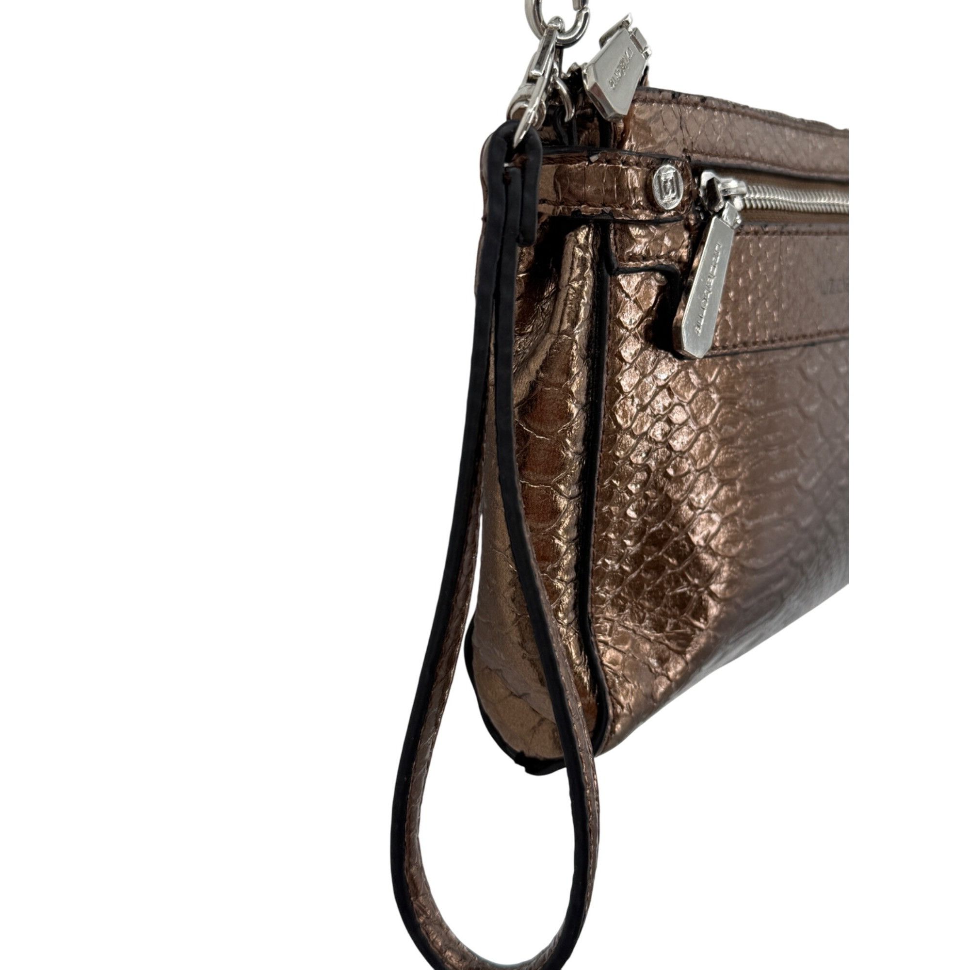Liz Claiborne Metallic Bronze Snake-Embossed Faux Leather Crossbody Wristl Size ONE SIZE - 7 Thumbnail