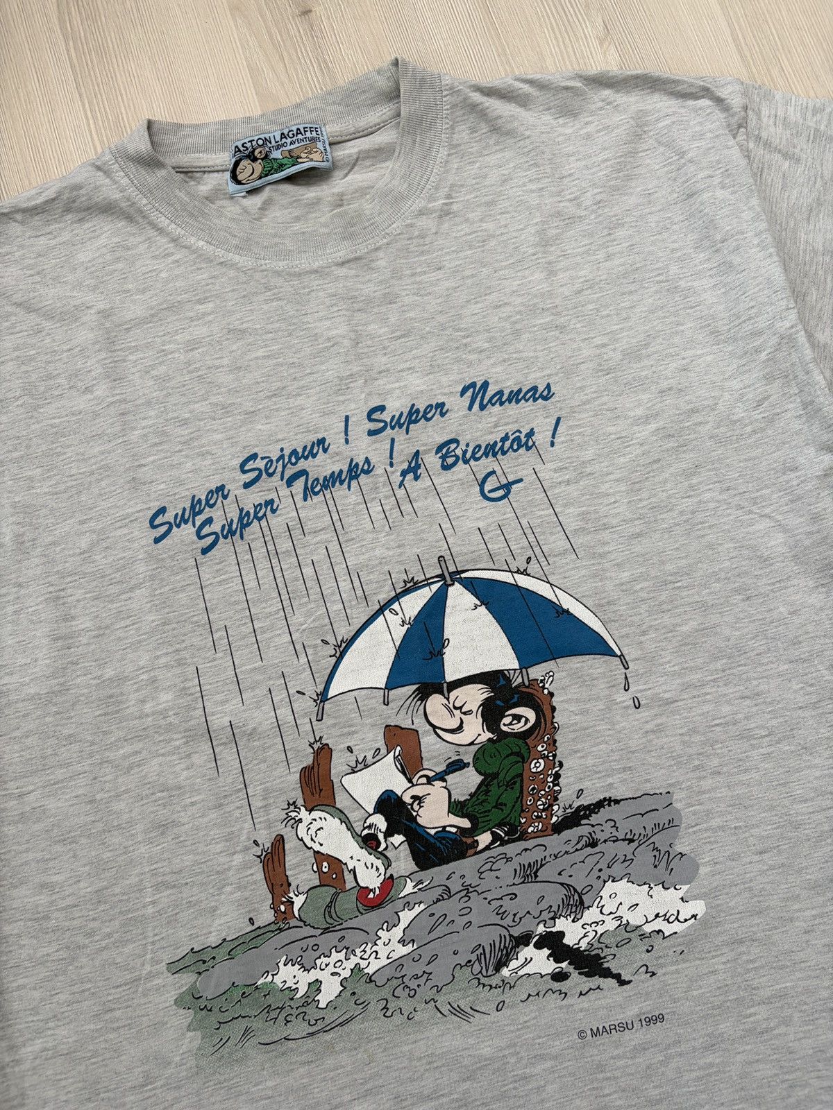 Vintage Gaston Lagaffe Comics 1999 MARSU Gray Wide T-shirt Size US L / EU 52-54 / 3 - 2 Thumbnail