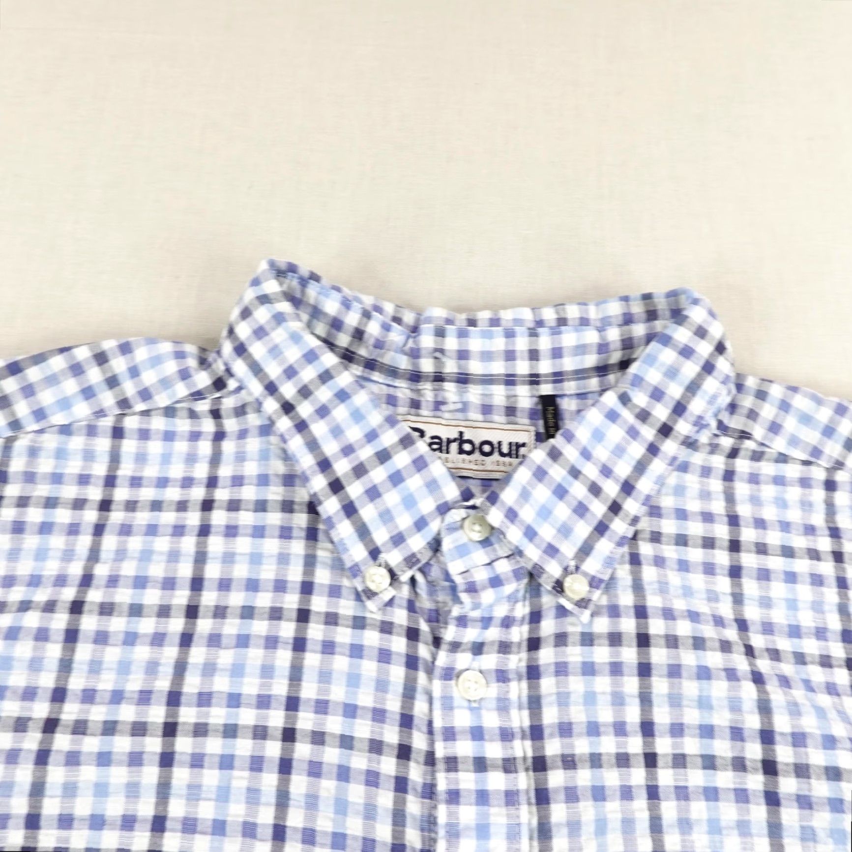 Barbour Barbour Mens Shirt XL Short Sleeve Cotton Seersucker Plaid Casual Summer Classic Blue Size US XL / EU 56 / 4 - 2 Thumbnail