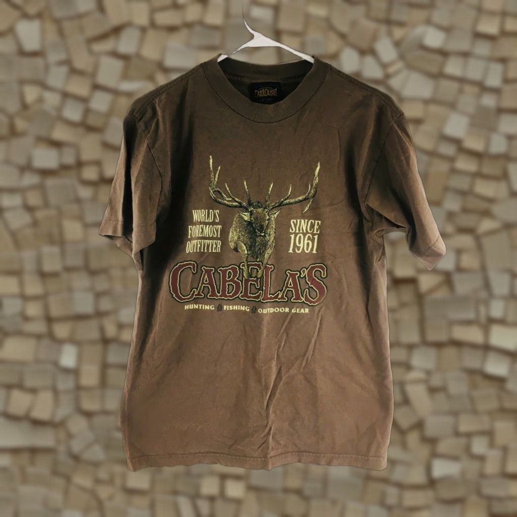 Vintage Carrousel T-Shirt Men's M Brown Short Sleeve Crew Neck Cabela's Deer Print Shirt Mens M Brown Deer Print Size US M / EU 48-50 / 2 - 1 Thumbnail