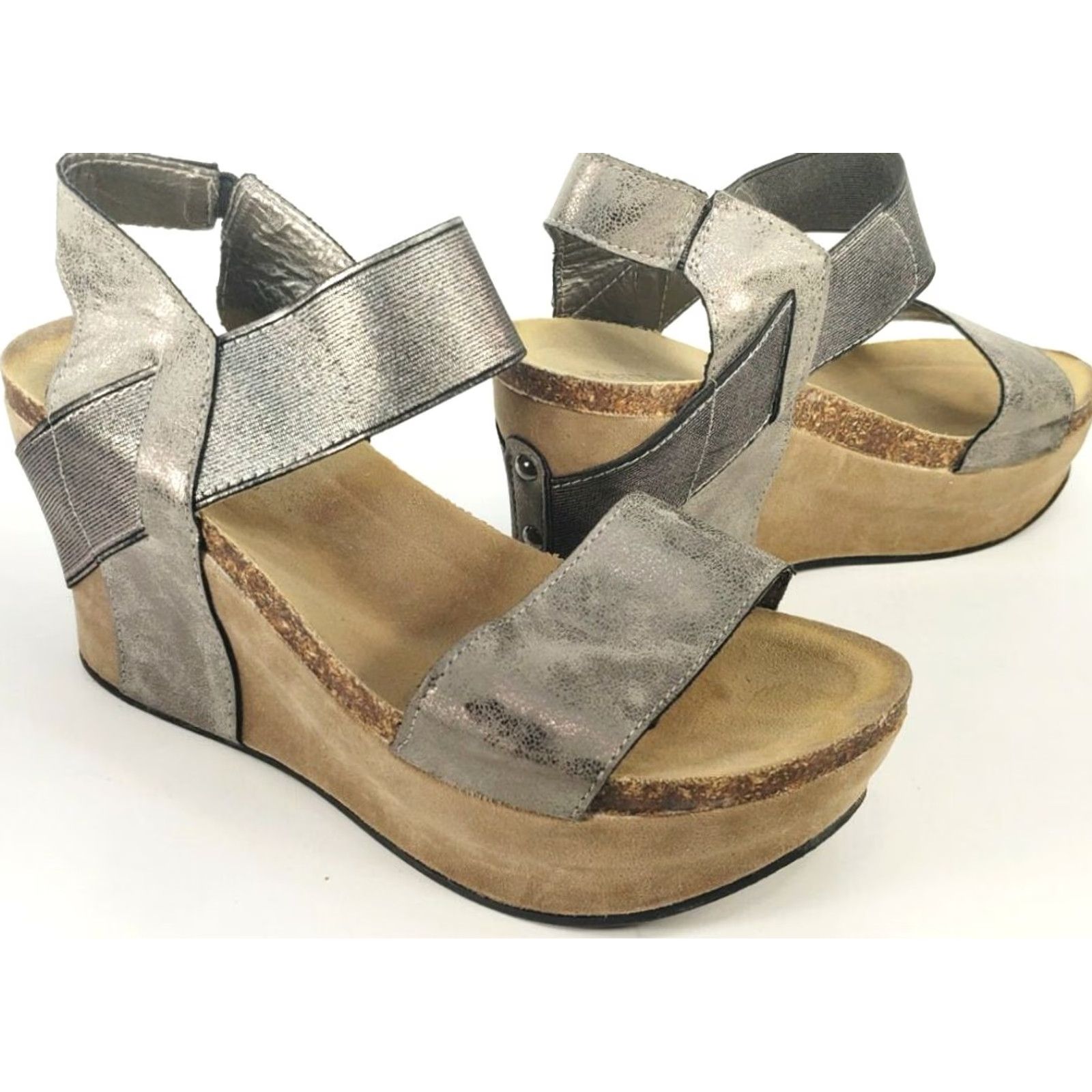 Vintage Pierre Dumas CHANTAL-2 Platform Wedge Sandals Women's Size 8 Pewter 22270 Size US 8 / IT 38 - 2 Thumbnail