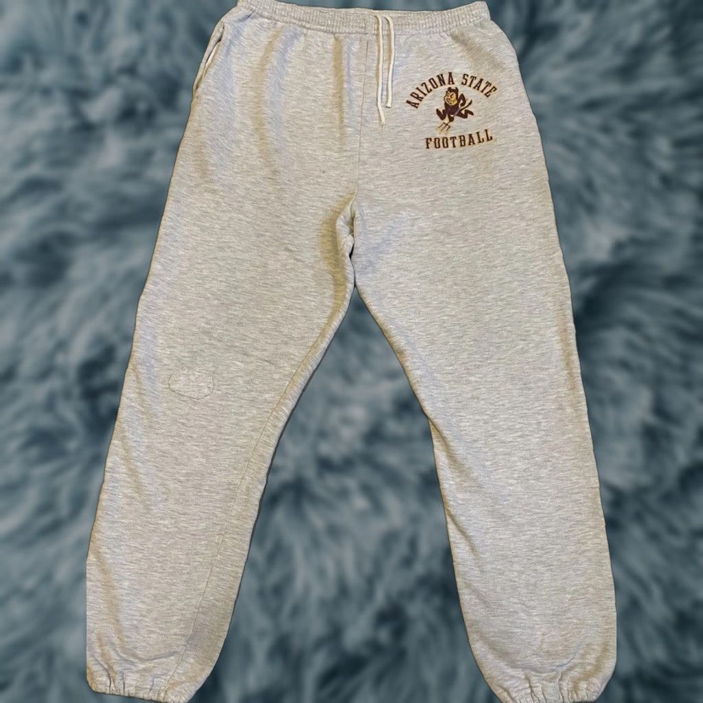 Vintage VINTAGE ASU Football Sweatpants M Gray Distressed 90s Russell Athletic College School Sun Devils Pockets Mens Pants Size US 31 - 1 Thumbnail
