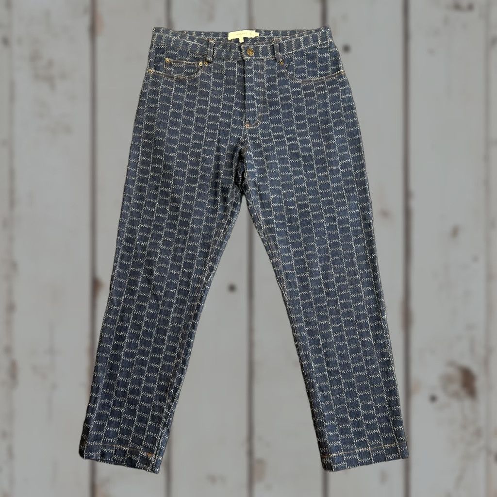 MUNTHE Munthe Jeans Women’s Denim Pants 10 US 40 EU Blue Checkered Cross Stitched Straight Zip Cotton Denim Size 32" / US 10 / IT 46 - 1 Thumbnail
