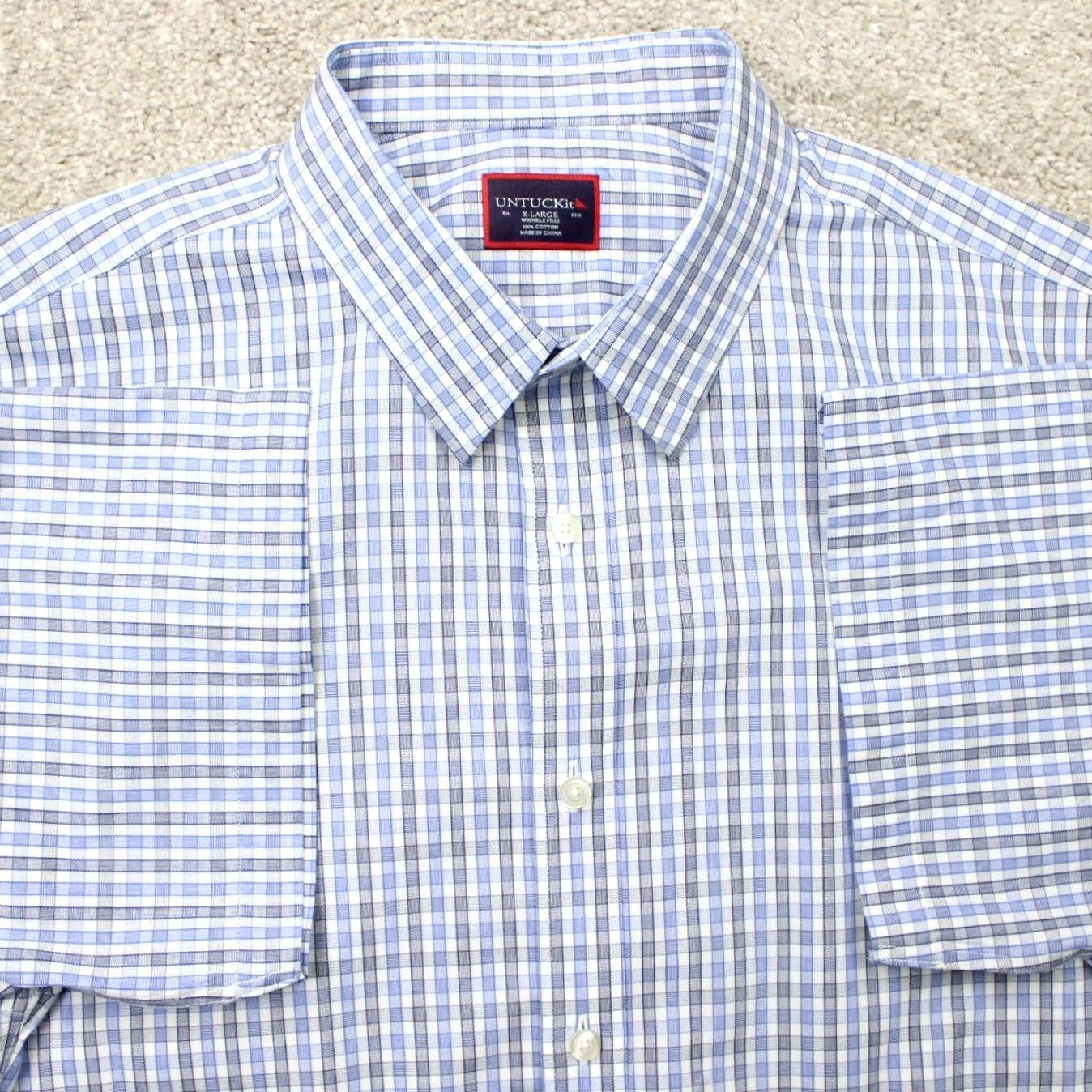 UNTUCKit UNTUCKit Shirt Mens XL Blue/Gray Check Button-Up L/S Wrinkle Free Cotton Regular Fit Clothing Un tucking Size US XL / EU 56 / 4 - 2 Thumbnail