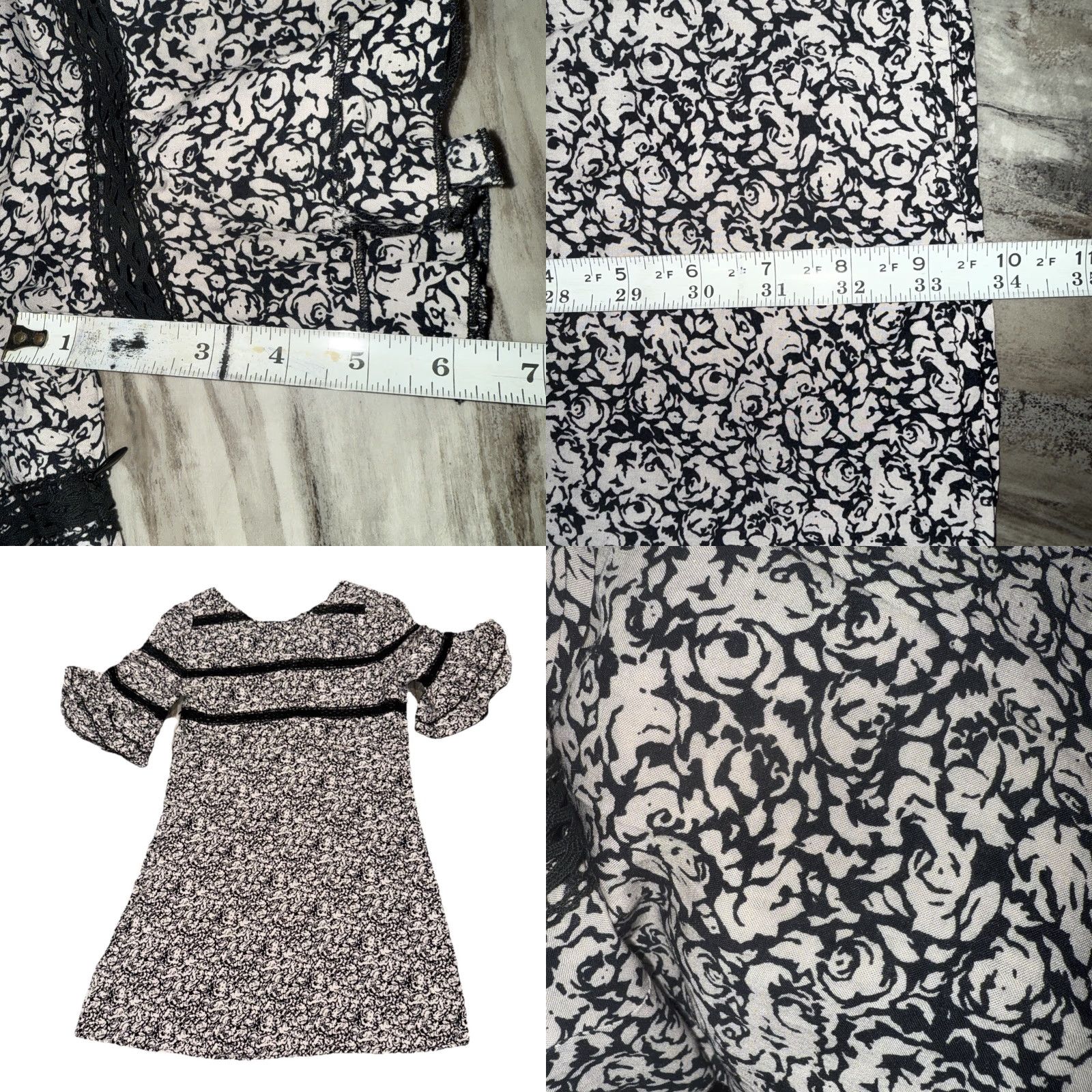 J Brand Esley Dress Fit & Flare Black Tan Floral Lace Ruffle Sleeve Knee Length NWT Womens M Knit Sleeveless? Size M / US 6-8 / IT 42-44 - 8 Thumbnail