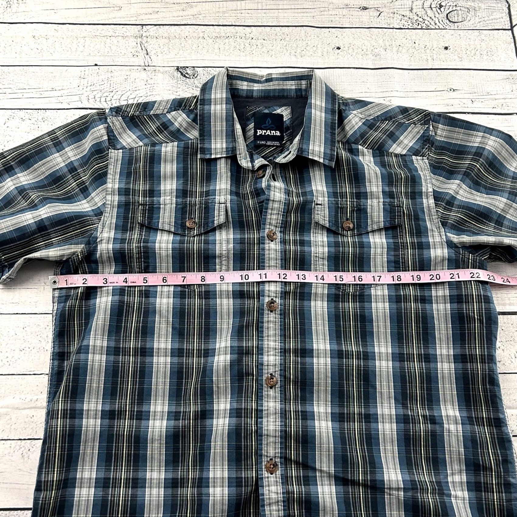 Prana prAna Plaid Short Sleeve Button Front Shirt XL Blue Gray Mens Button-Up Casual Outdoor Cotton Pocketed Size US XL / EU 56 / 4 - 3 Thumbnail