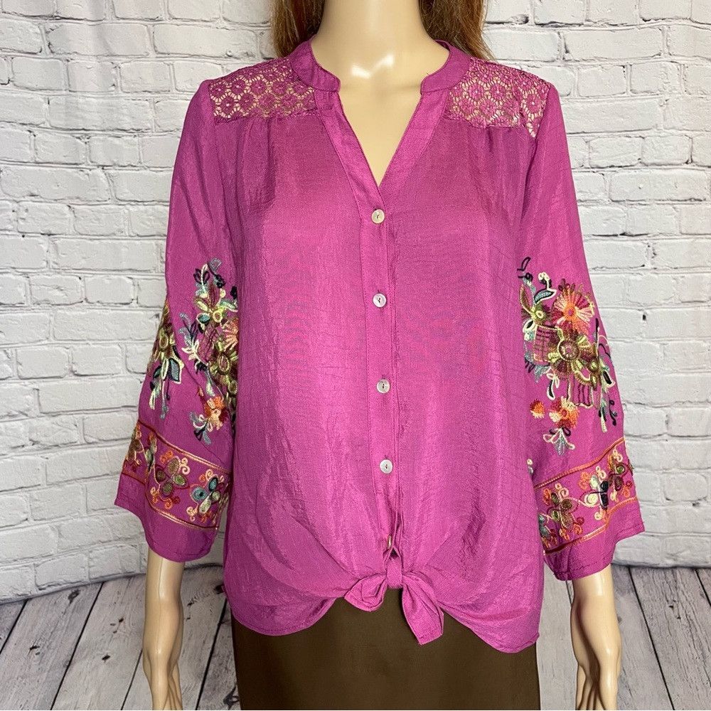 Anthropologie NWT New Anthropologie Fig & Flower Embroidery Purple Floral Size S / US 4 / IT 40 - 2 Thumbnail