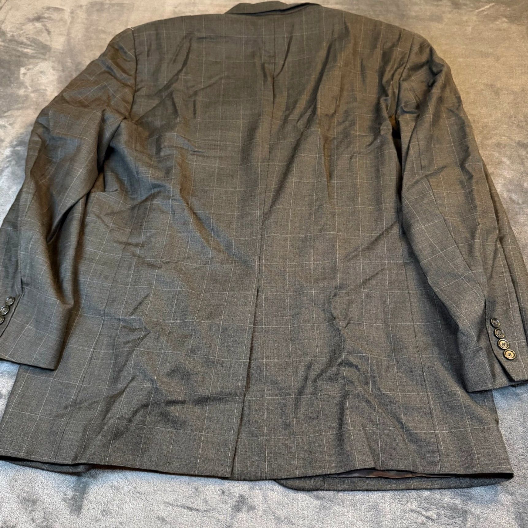 Jos. A. Bank Jos. A. Bank Grey Windowpane Two Button Blazer Sport Coat Wool Mens 46L Size 46R - 5 Thumbnail