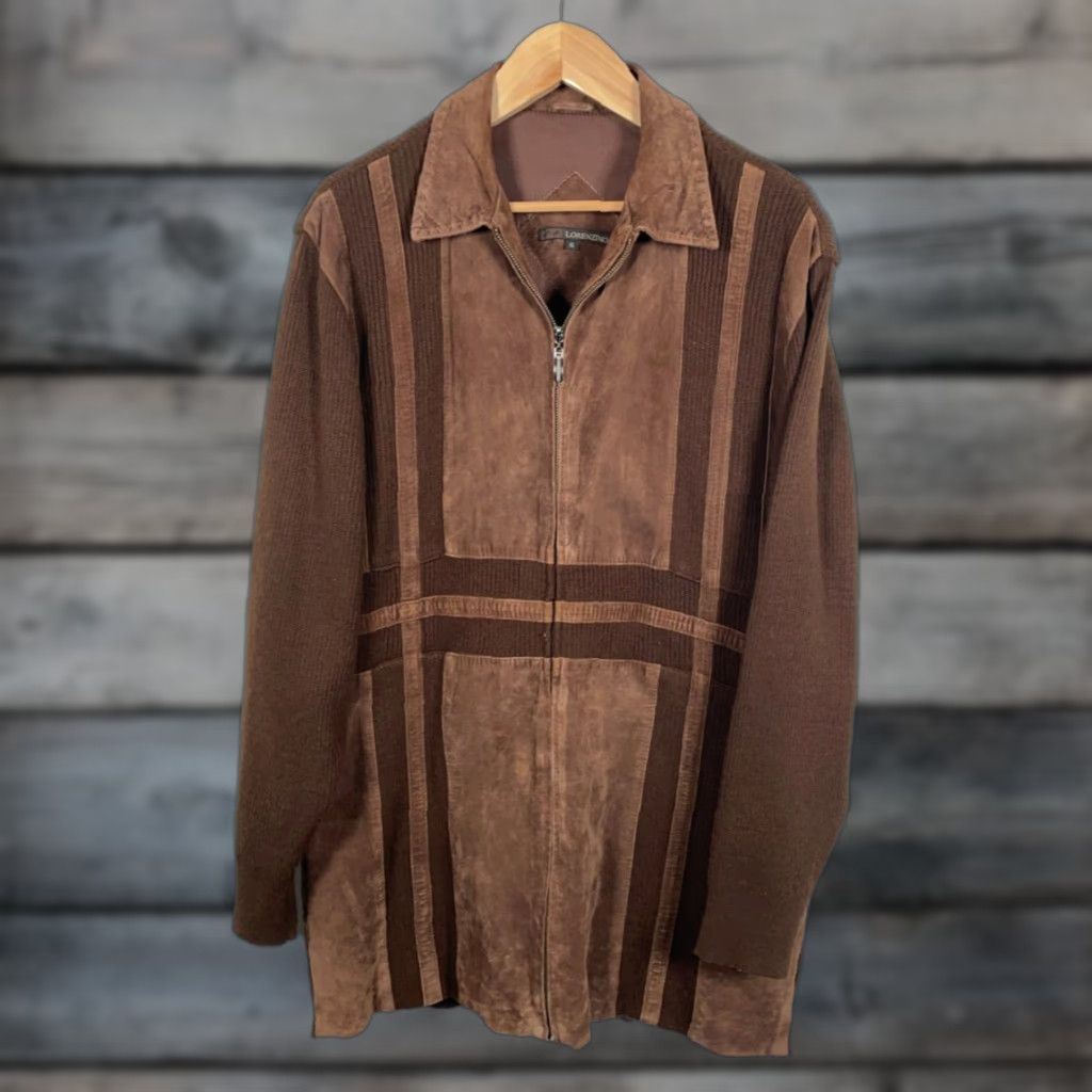 Vintage VINTAGE Lorenzino Leather Wool Knit Zip-Up Bomber Jacket Men XL Brown Unlined Full Zip Short Size US XL / EU 56 / 4 - 1 Thumbnail