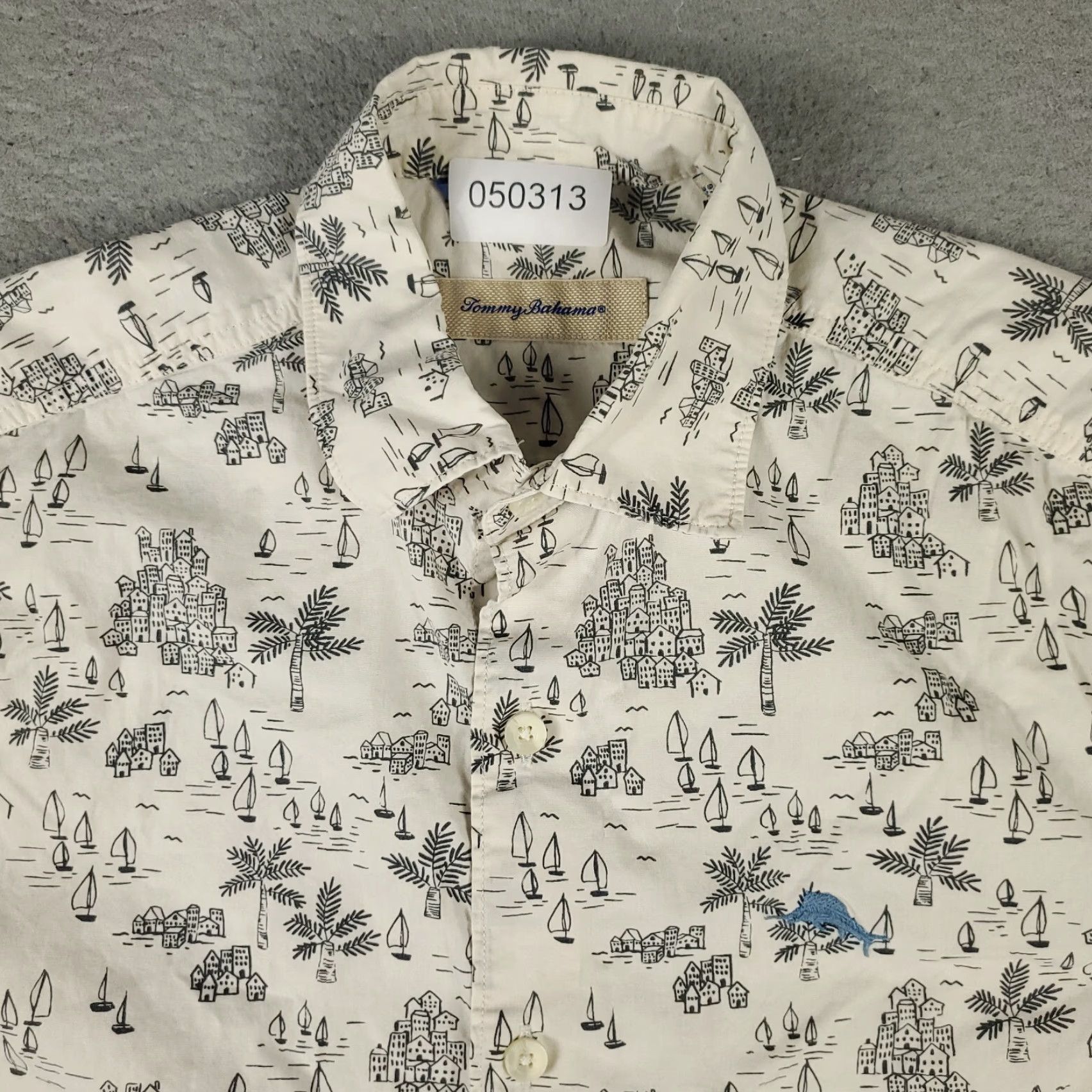Tommy Bahama Tommy Bahama Shirt Mens Small Off-White Gray Cotton Button Up Short Sleeve Geometric Pattern Size US S / EU 44-46 / 1 - 2 Thumbnail