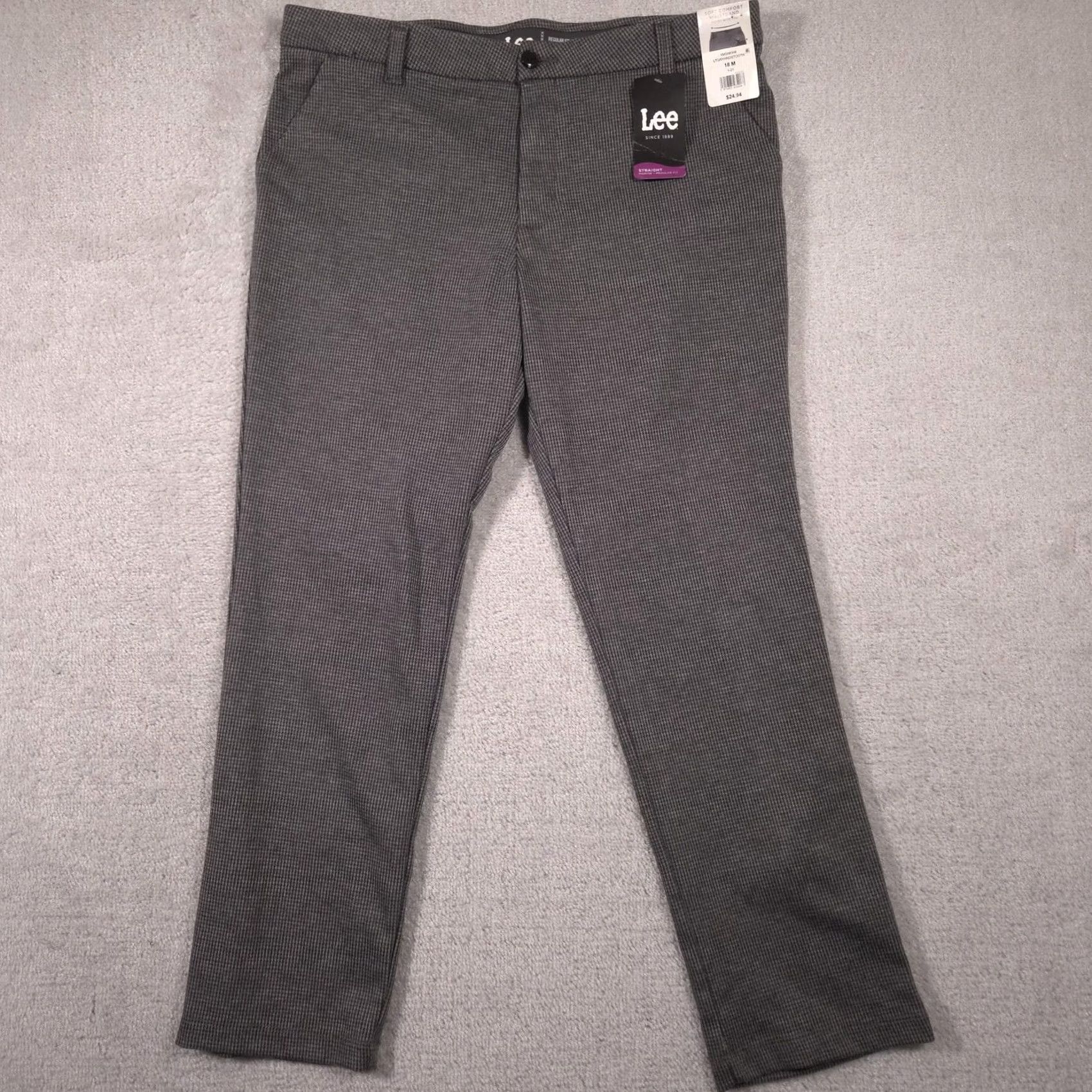 Lee Lee Pants Womens 18 Gray Houndstooth Twill Straight Leg Mid Rise Stretch Work Pants Size 40" / US 18 - 2 Thumbnail