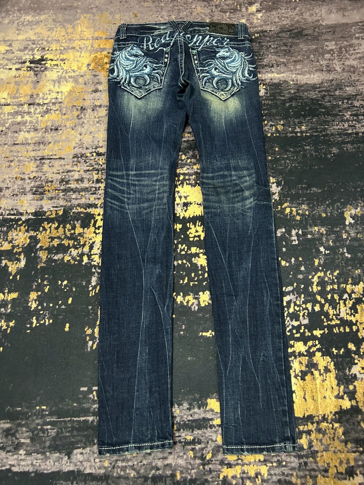 Tornado Mart Red Pepper Pegasus Embroidered Pocket Back Slim Jeans Size US 29 - 3 Thumbnail