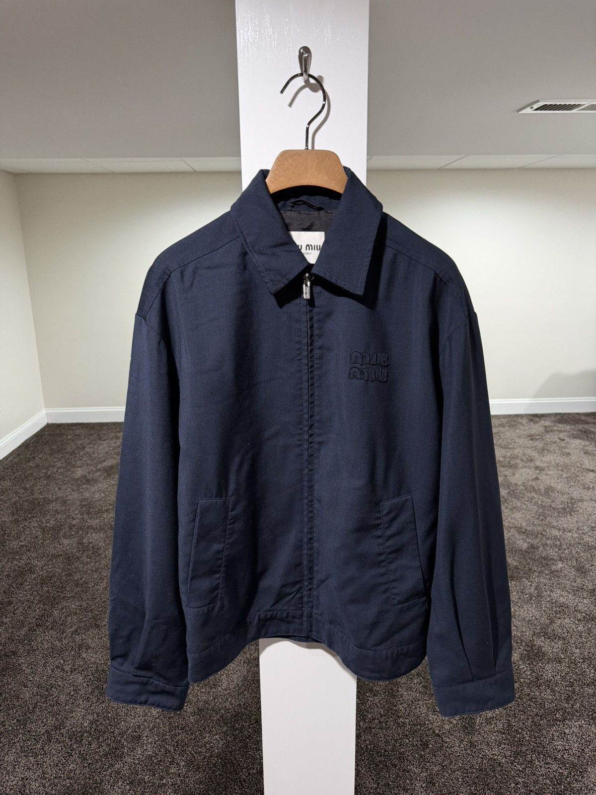 Miu Miu Miu Miu Mohair Blouson Zip Bomber Navy Blue Light Jacket Size XS / US 0-2 / IT 36-38 - 1 Thumbnail
