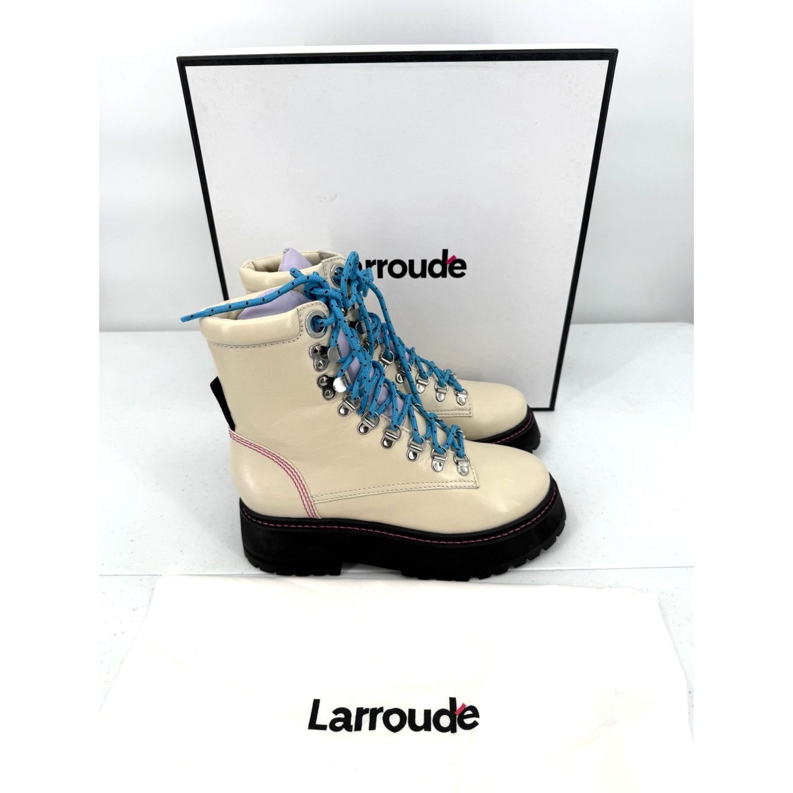 Larroude NEW Larroude Jordan Leather Lace Up Ivory Combat Boots Size US 5.5 / IT 35.5 - 2 Thumbnail