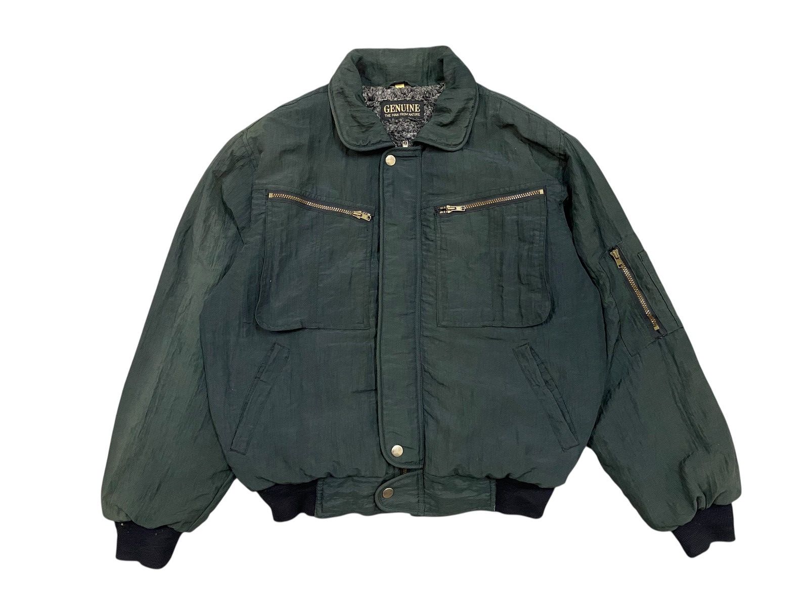 Vintage Vtg Green Crinkled Nylon Bomber Jacket Sherpa Lined Size US L / EU 52-54 / 3 - 1 Thumbnail