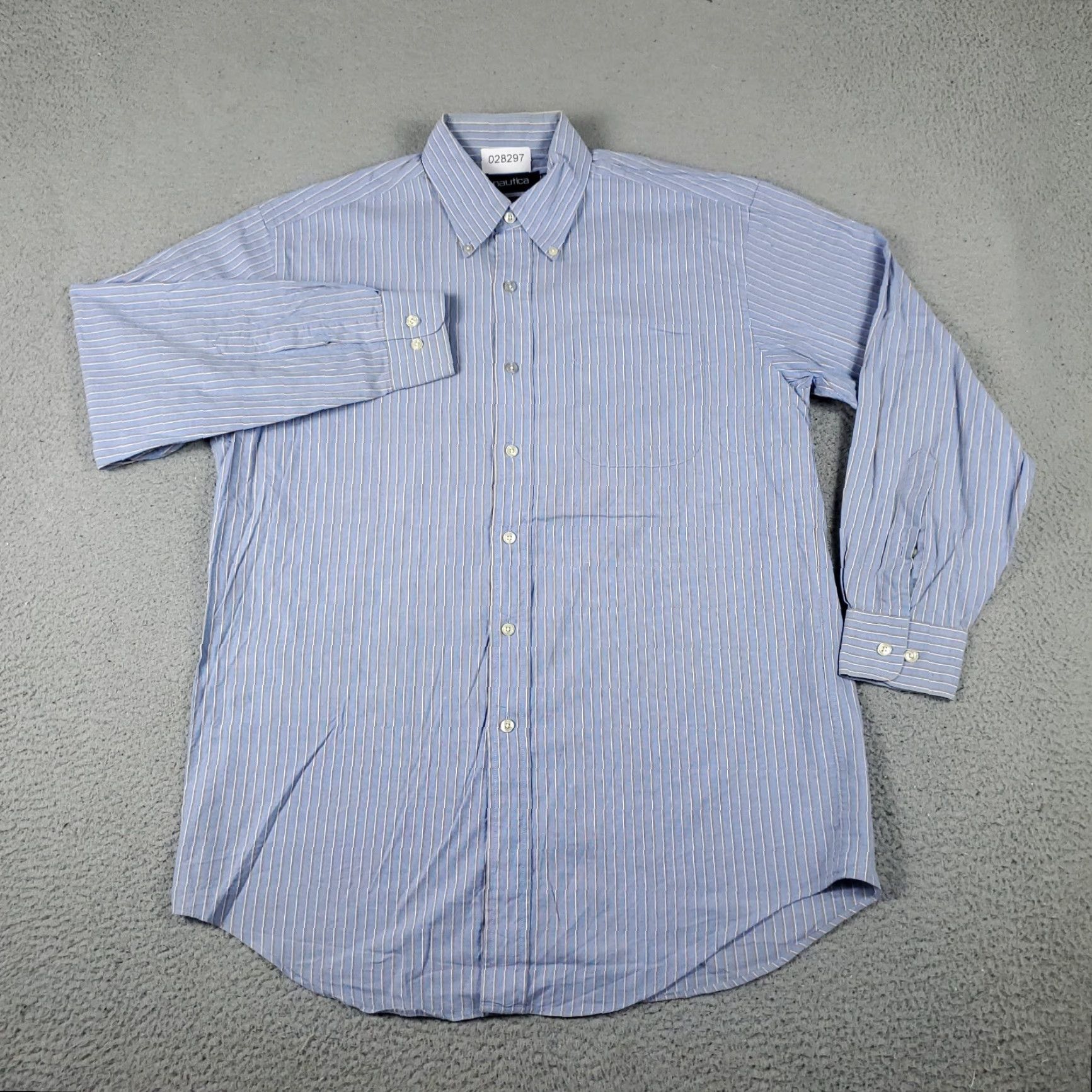 Nautica Nautica Blue Striped Dress Shirt Mens Size 15.5 Long Sleeve Button Up Classic Casual Size 40R - 2 Thumbnail