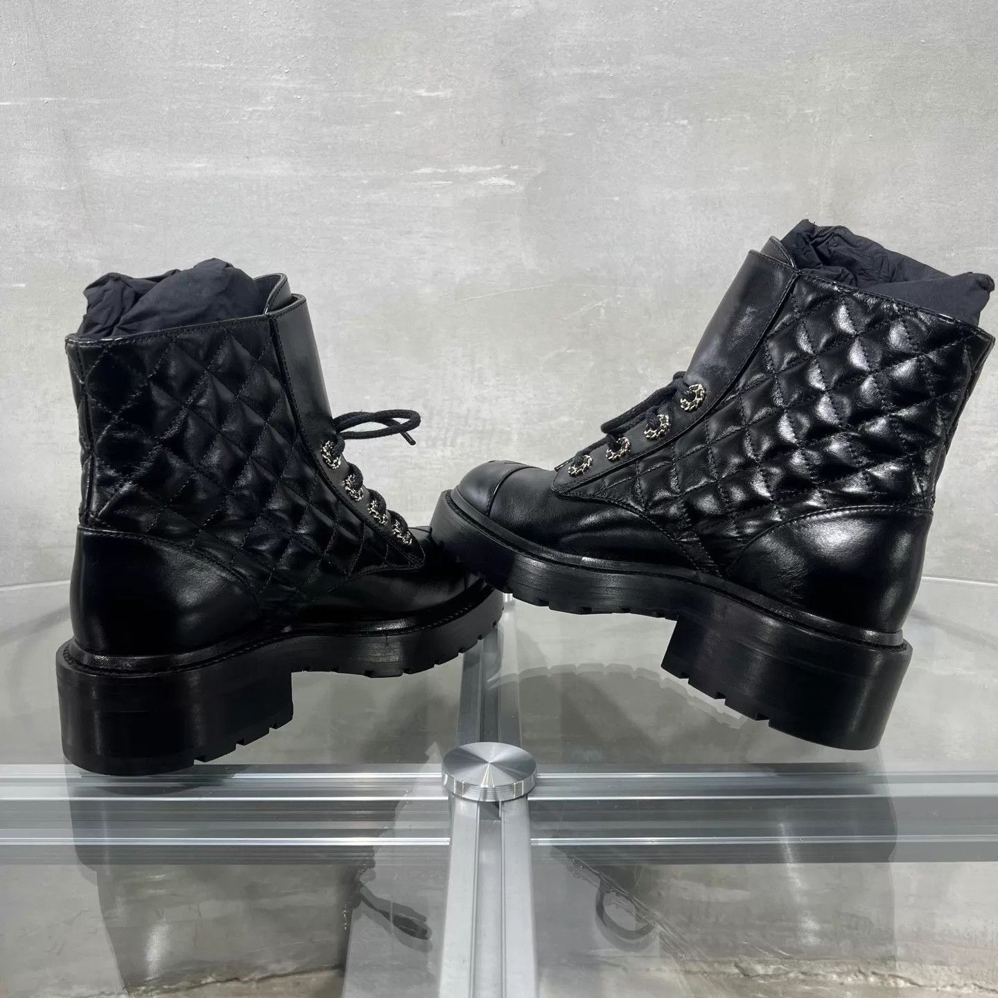 Chanel Chanel women's black CC quilted short boots Size US 5.5 / IT 35.5 - 5 Thumbnail