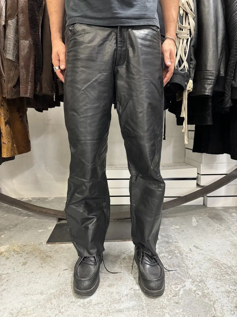 Emporio Armani × Vintage 1990s Emporio Armani Black Leather Biker Pants Size US 32 / EU 48 - 1 Thumbnail