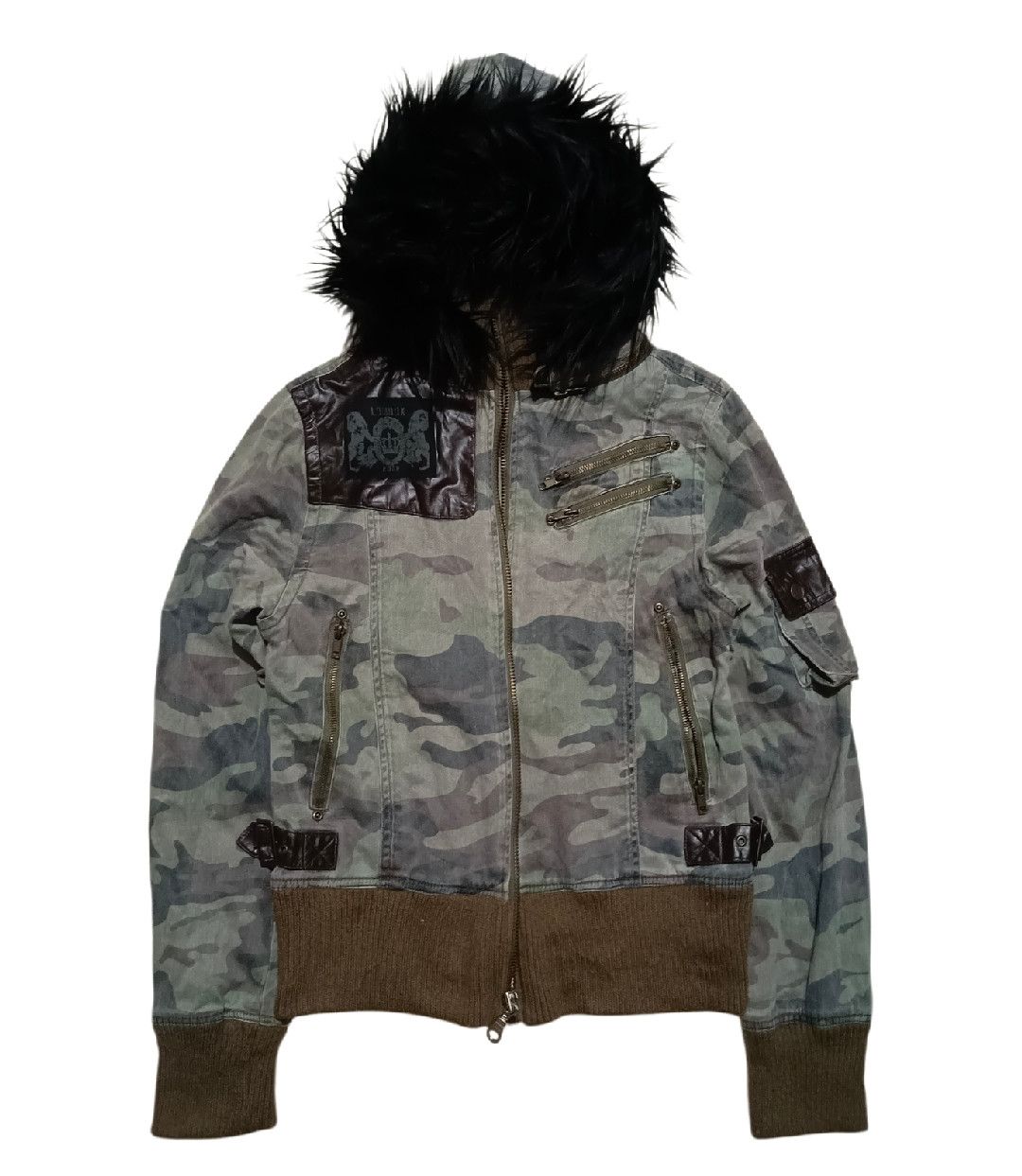 LOWBOX Fur Hoodie Punk Padded Camo Boxy Bomber
