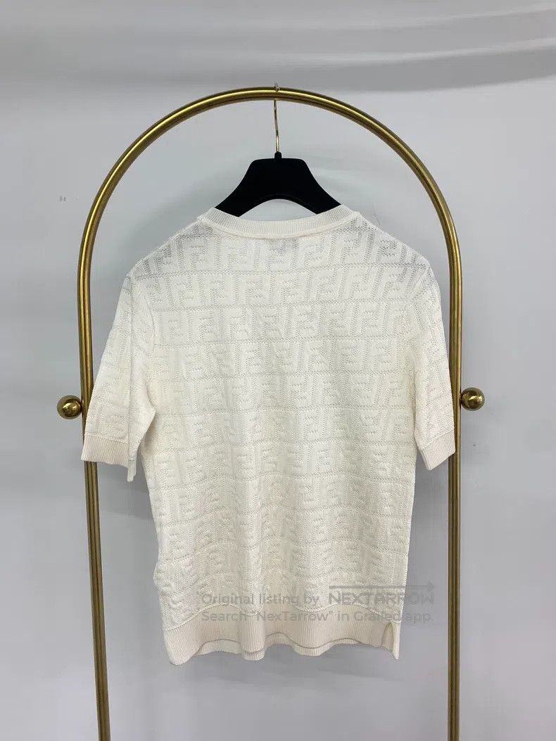 Fendi Fendi White textured monogrammed knit short sleeve Size XS / US 0-2 / IT 36-38 - 3 Thumbnail