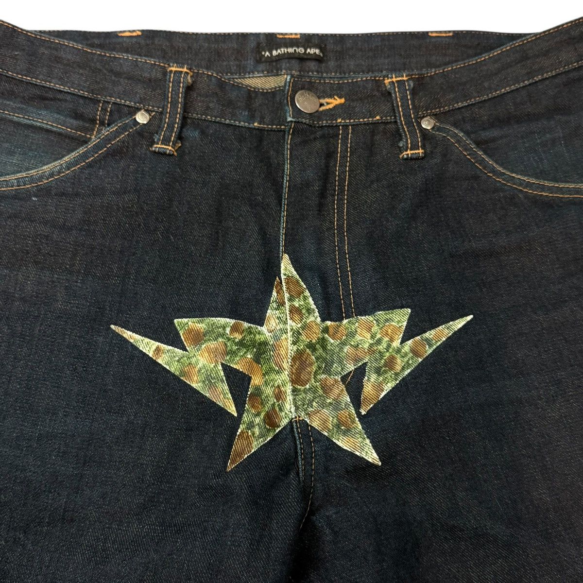 Bape A Bathing Ape Front Star Denim Straight Pants y2k Size US 31 - 7 Thumbnail