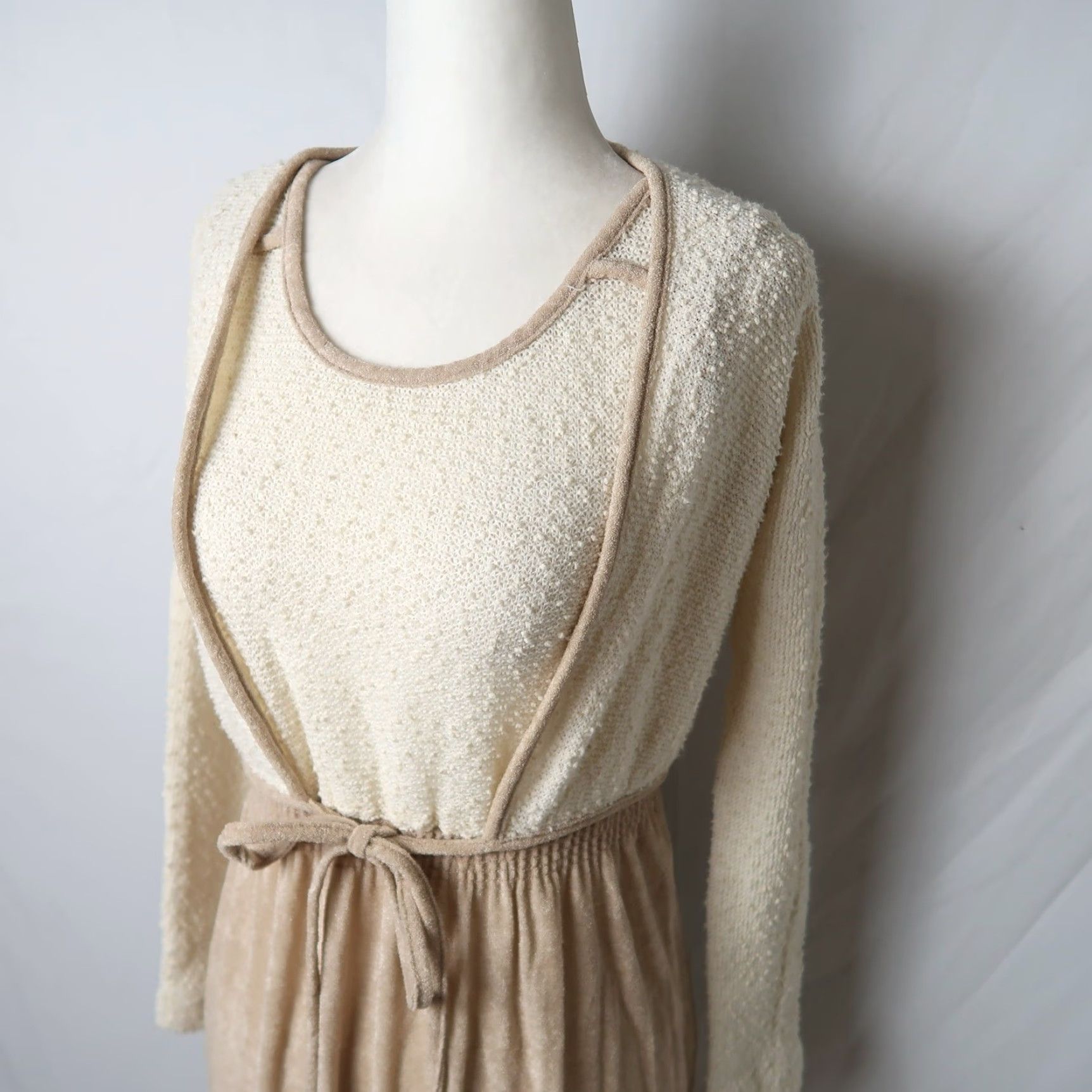Vintage VINTAGE Jerell cream and tan textured knit midi dress bolero set Shirt? No Size S / US 4 / IT 40 - 2 Thumbnail