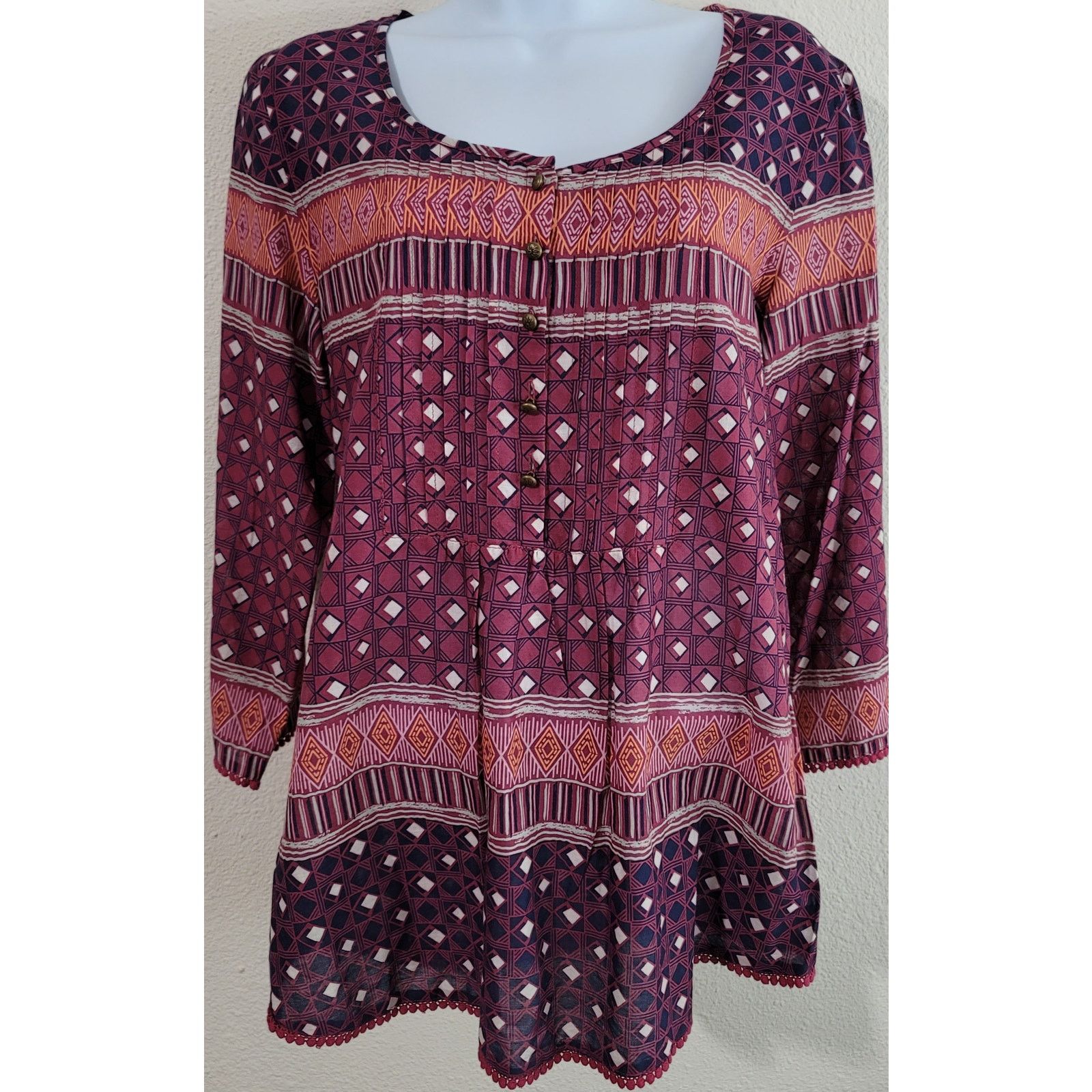 Other Bob Timberlake Purple Blue Geo Pleated Front Tunic Top Large Size L / US 10 / IT 46 - 1 Thumbnail
