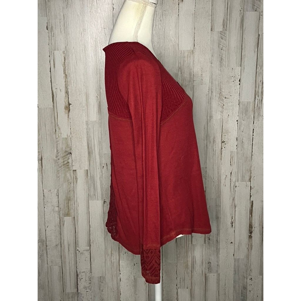 Miss Me Miss Me Women's Red Lace Tunic Top Size Small Long Sleeve Size S / US 4 / IT 40 - 3 Thumbnail