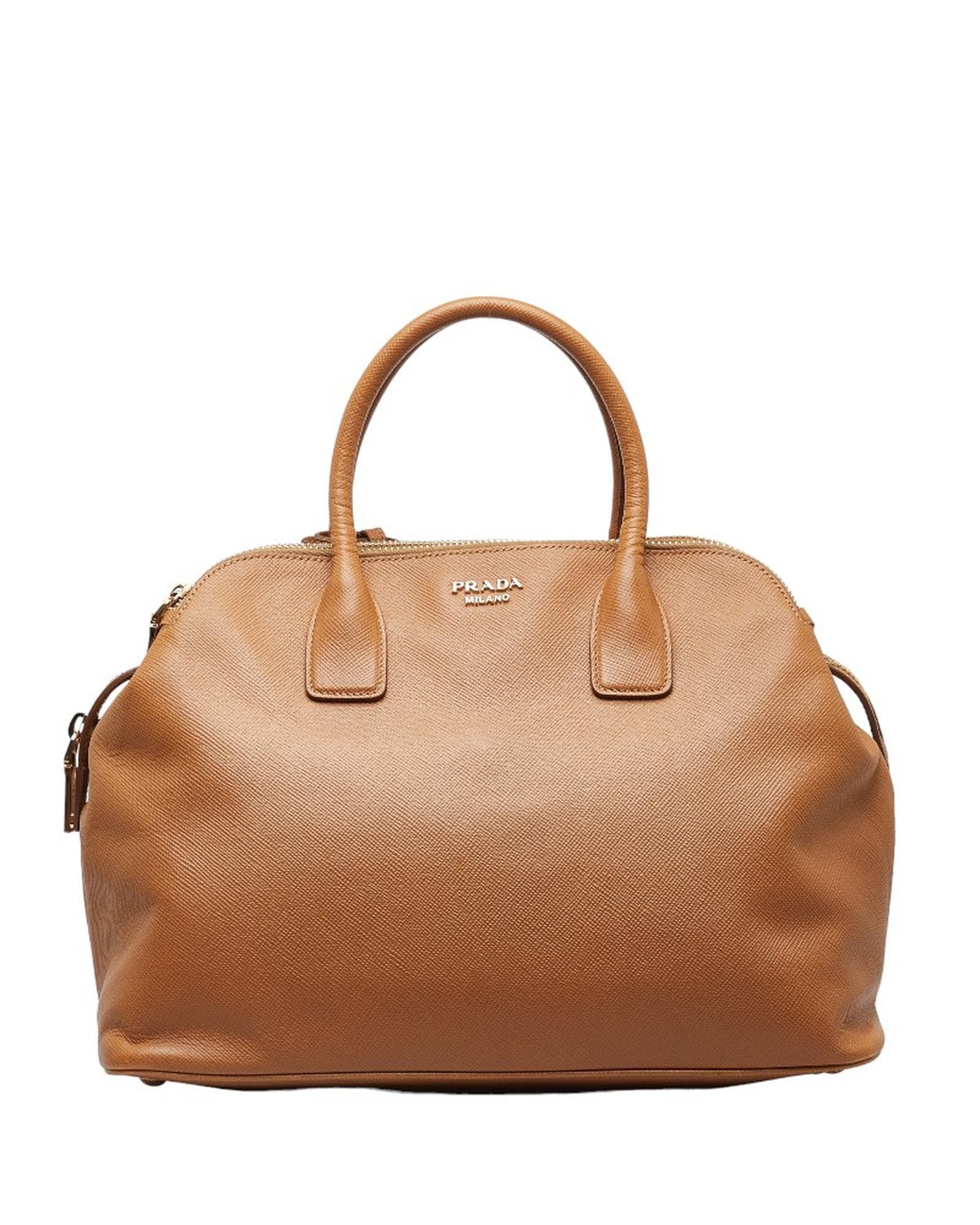 image of Prada Brown Saffiano Leather Triple Zip Dome Tote Bag - Excellent Condition, Women's