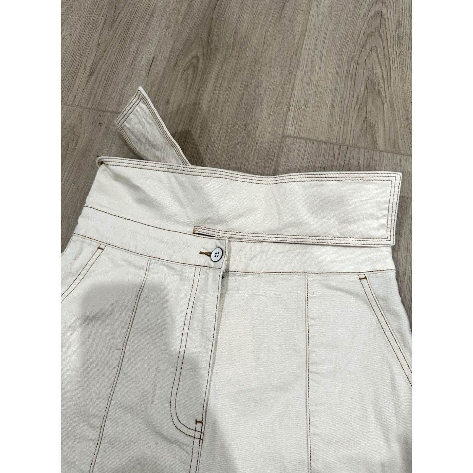 Ulla Johnson NWT Ulla Johnson Storm Barrel Jeans Sz 8 Tie Waist Baggy Tapered High Rise Ivory Size 30" / US 8 / IT 44 - 5 Thumbnail