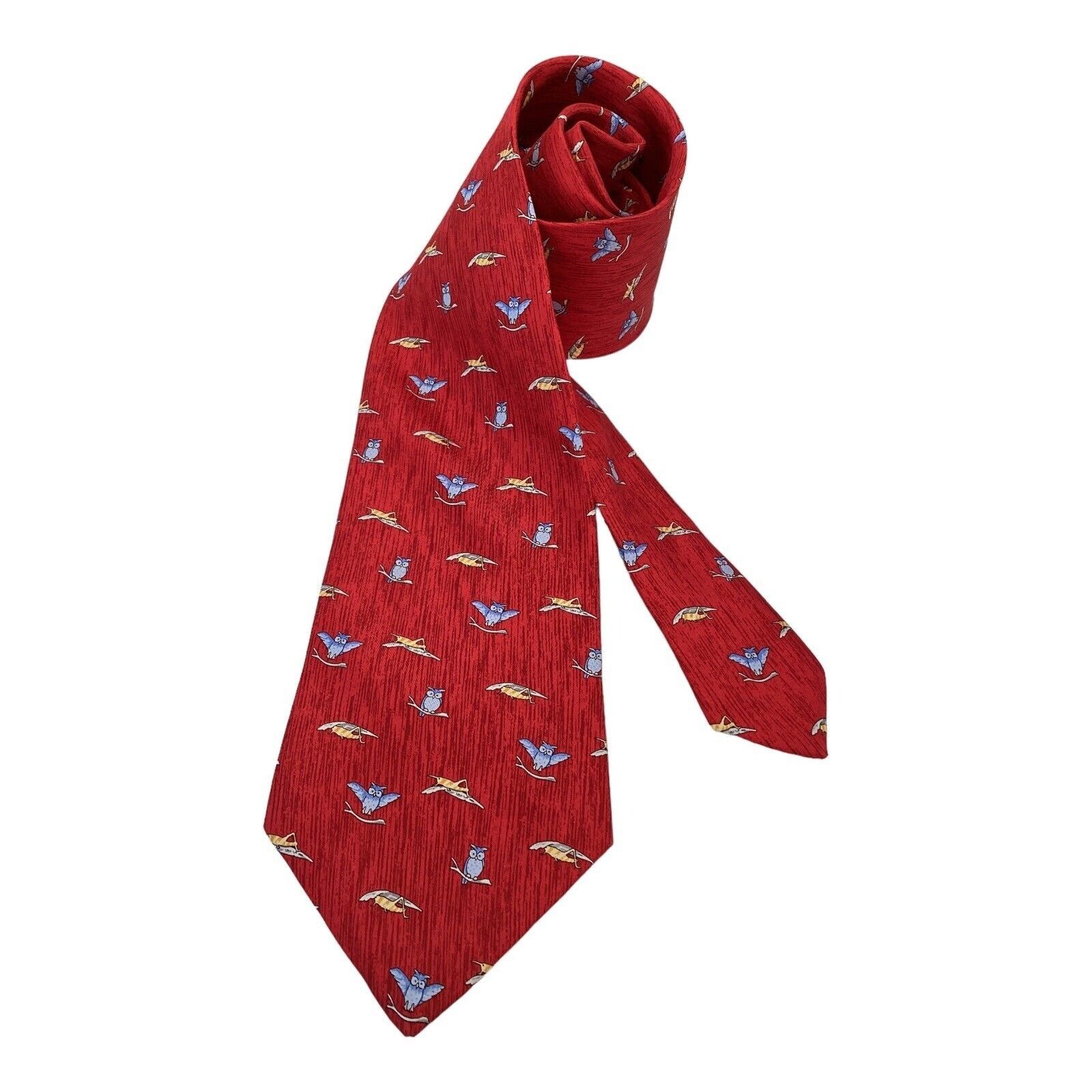 Thomas Pink THOMAS PINK Red Owl & Locust Print Luxury Designer Silk Tie Size ONE SIZE - 2 Thumbnail