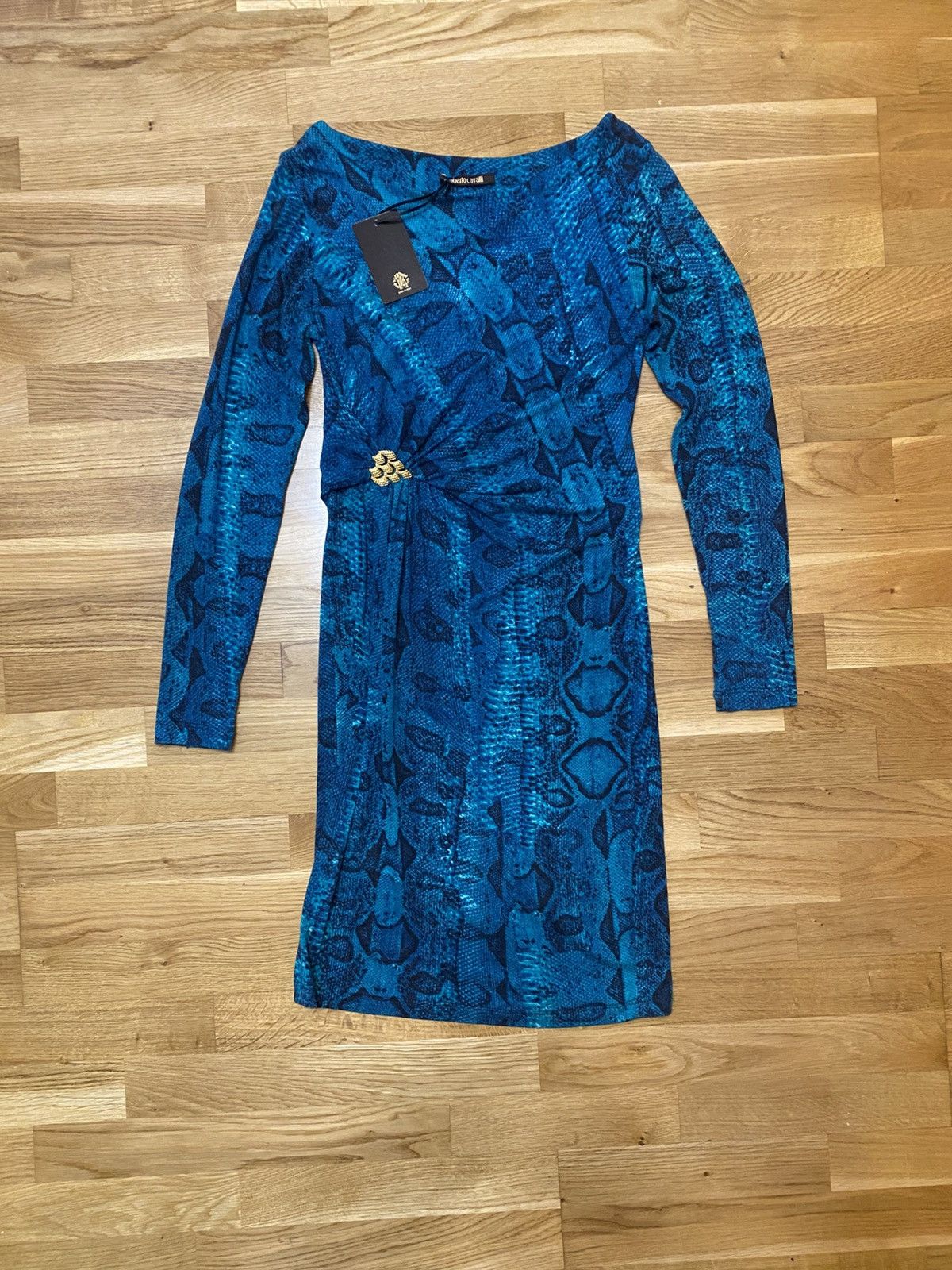 Roberto Cavalli Roberto Cavalli Blue Snake Print Midi Dress GoldSize M Italy Size M / US 6-8 / IT 42-44 - 1 Thumbnail