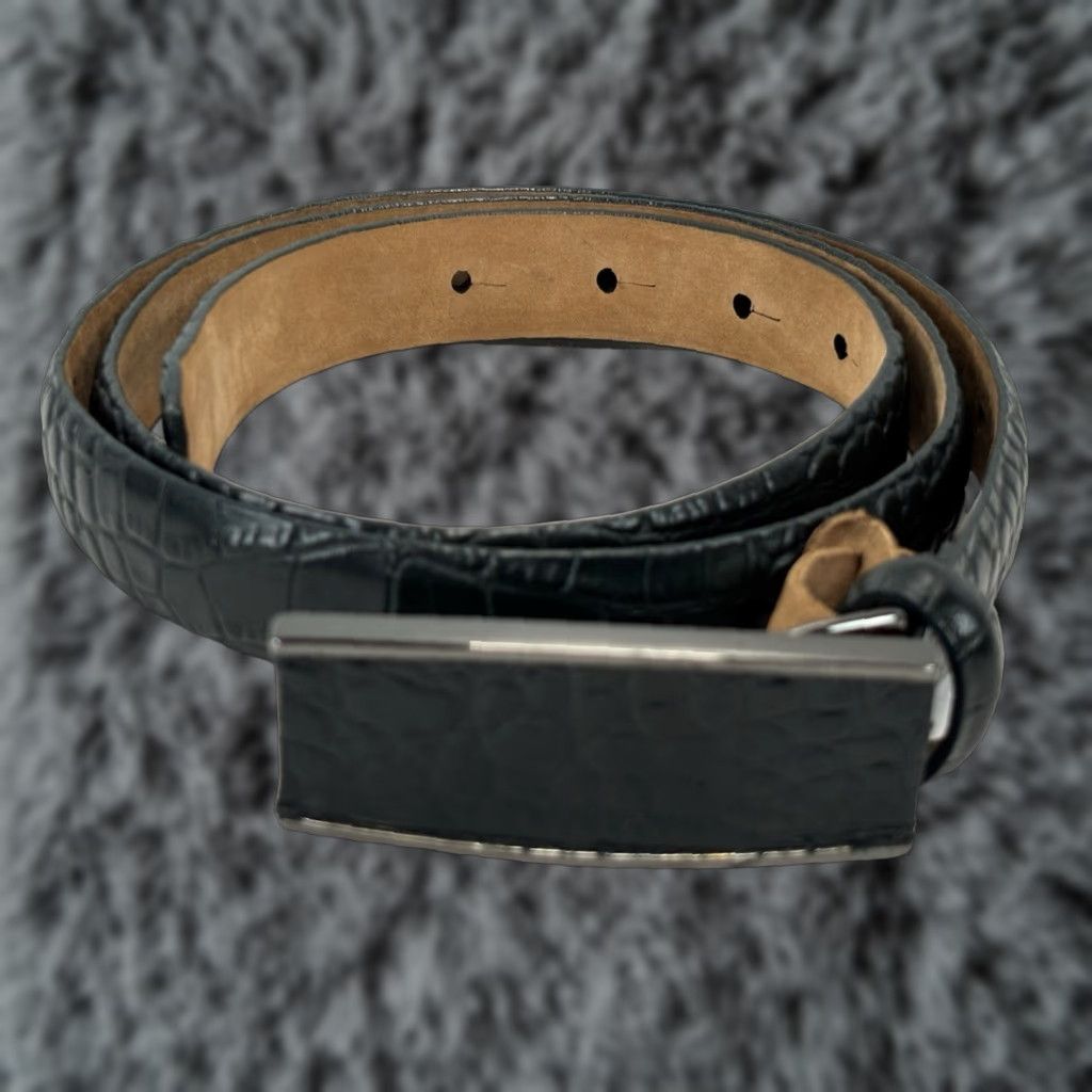 Vintage WORTH Belt Women Large Leather Croc Embossed 34”-38” Made In USA Black Size ONE SIZE - 1 Thumbnail