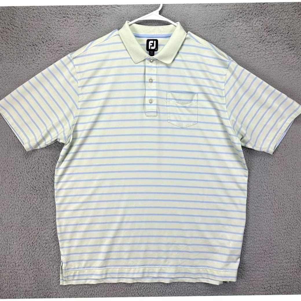 Footjoy FootJoy Polo Shirt Golf Adult XL Striped Blue Green Short Sleeve Mens Sports Athletic Regular Fit Size US XL / EU 56 / 4 - 2 Thumbnail