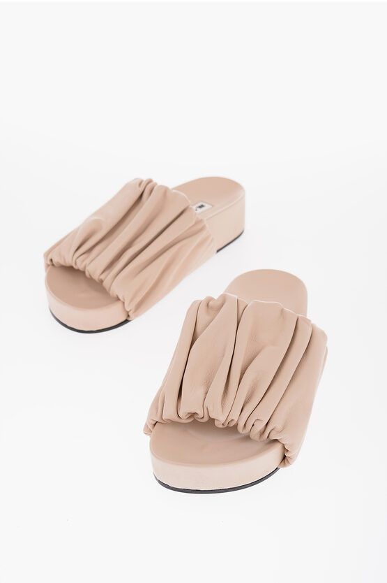 image of Jil Sander Ruched Leather Slides in Pink, Women's (Size 7)