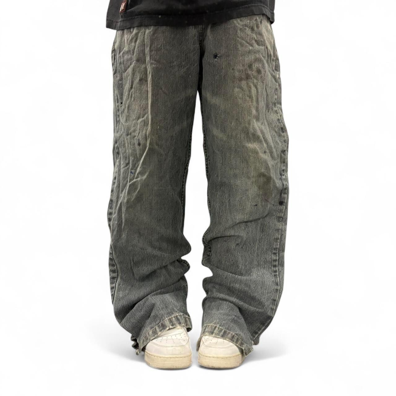 Indigo Crazy Vintage Y2K/2000s Super Baggy Wideleg Dark Blue Wash Grey Distressed Skater Style Streetwear Indigo Denim Jeans! Size US 34 / EU 50 - 1 Thumbnail