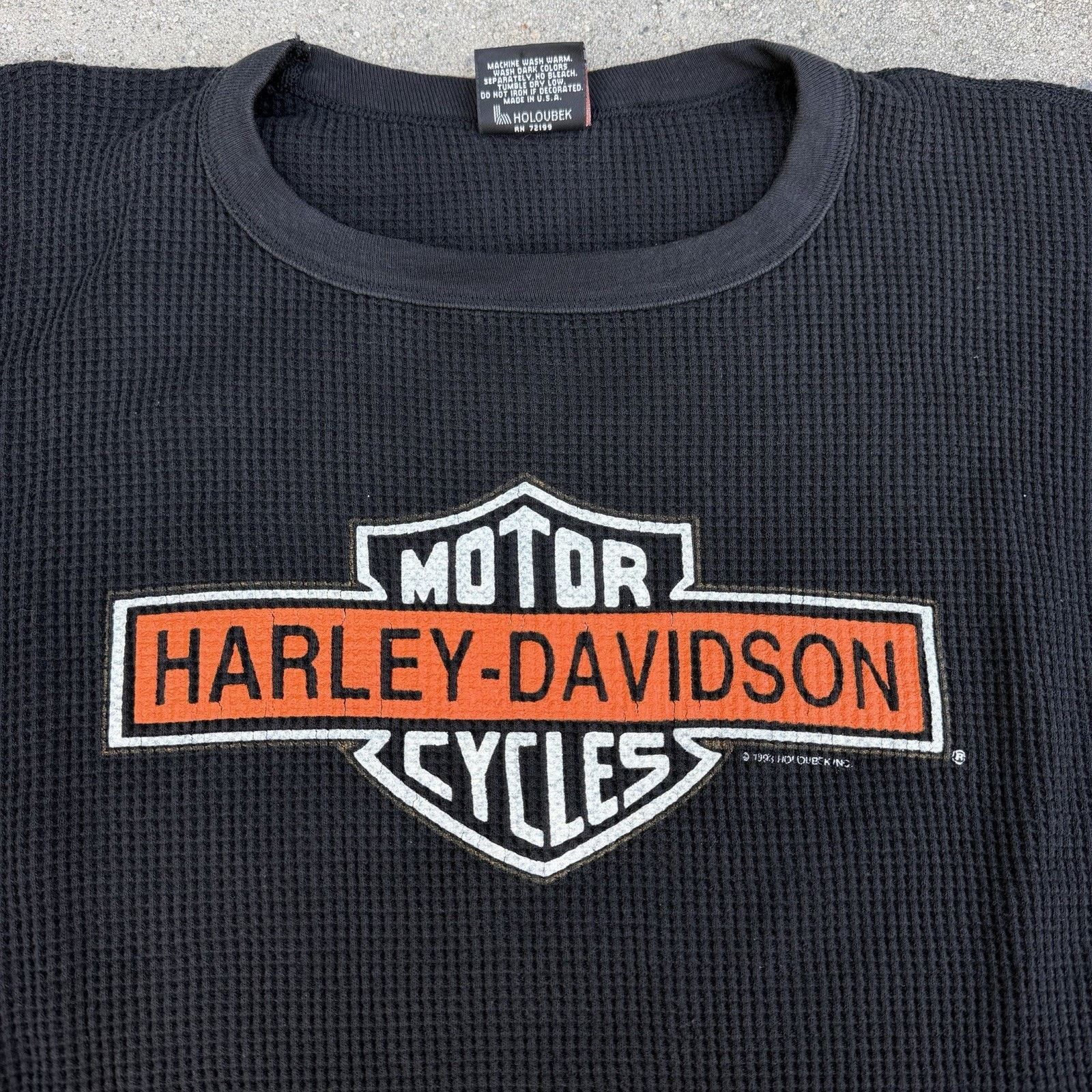 Harley Davidson × Vintage Vintage 90s Harley Davidson Black Thermal Waffle Knit Shirt Size US XXL / EU 58 / 5 - 1 Thumbnail