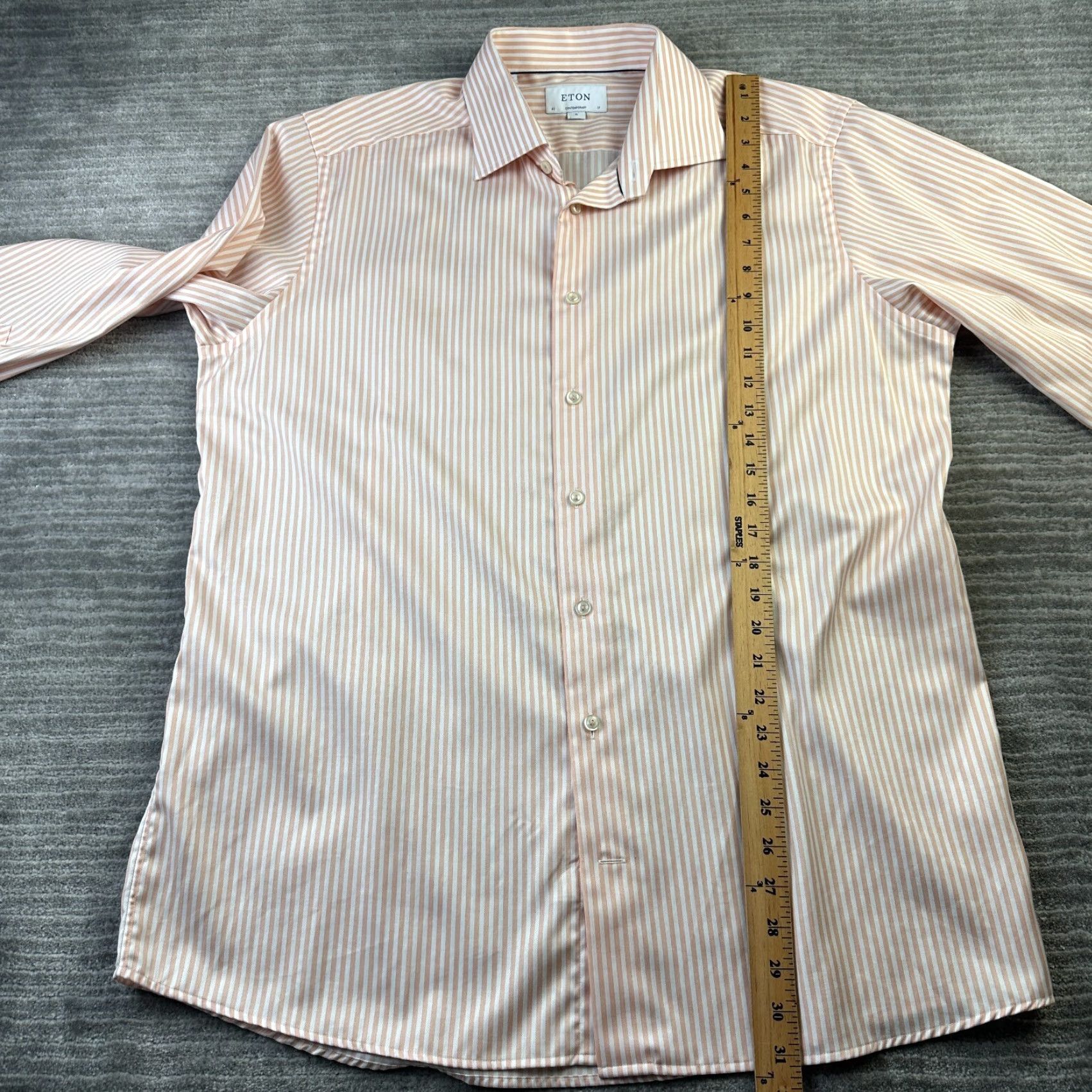 Eton Eton Shirt Dress Shirt Mens XL 17 43 Orange Striped Contemporary Fit Button-Down Collar Mens Top Cuff Barrel Cuff Cotton Wide Size 46R - 8 Thumbnail