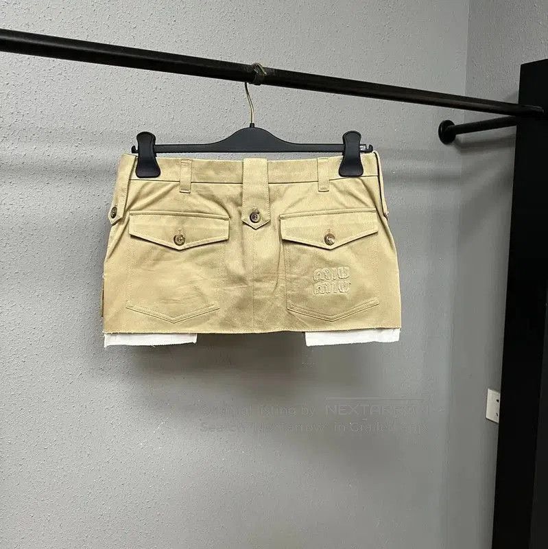 Miu Miu Miu Miu Khaki Cotton Blend Skirt . Size 23" - 2 Thumbnail