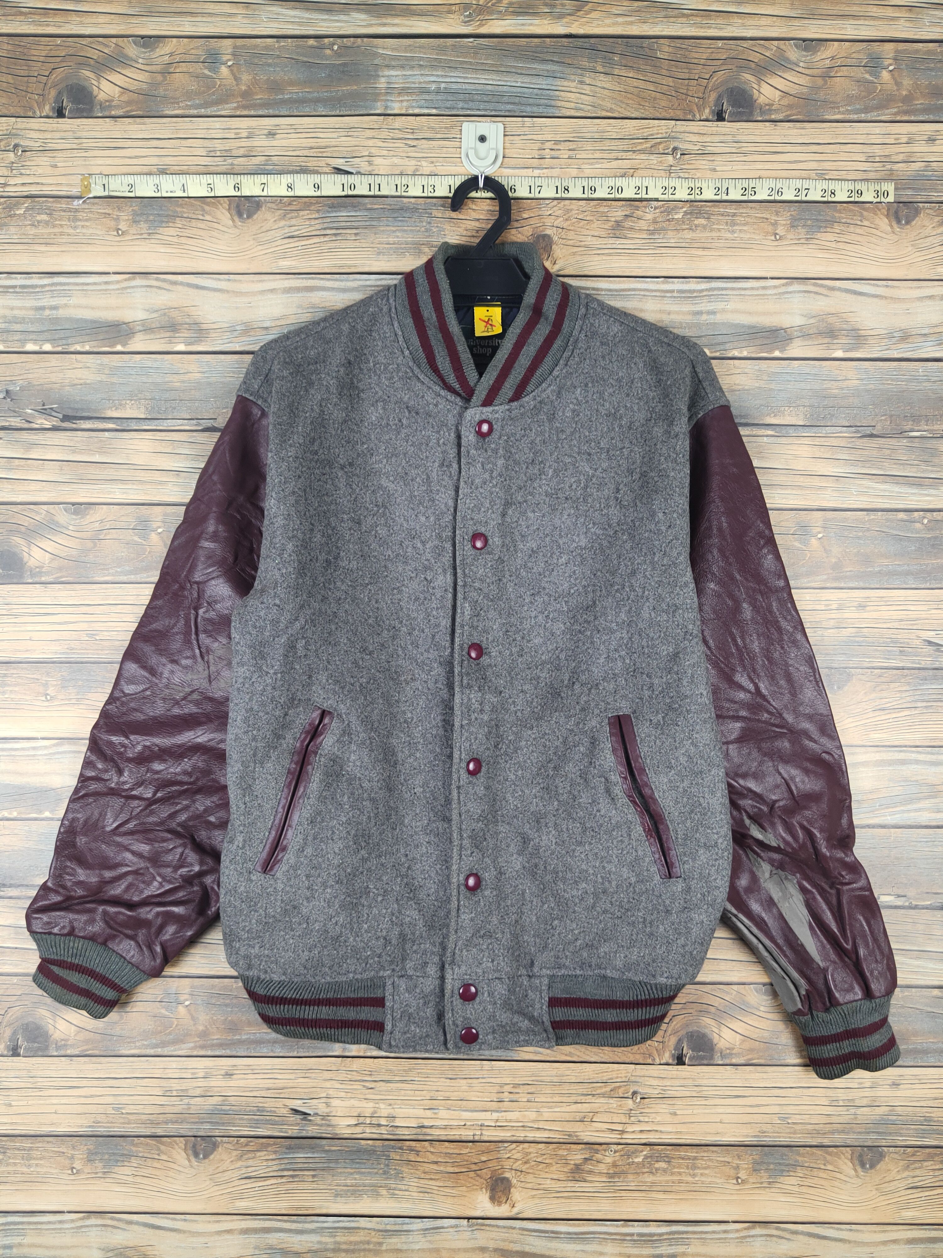 Leather University Shop Gray Maroon Leather Varsity Jackets #W1073 Size US L / EU 52-54 / 3 - 1 Thumbnail