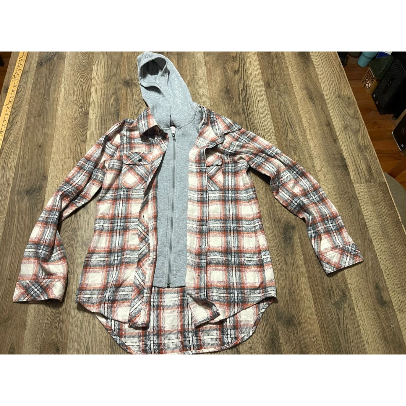 Vintage CI SONO Full Zip Hoodie Women's Size Small Orange White Gray Plaid Full Zip Size S / US 4 / IT 40 - 2 Thumbnail